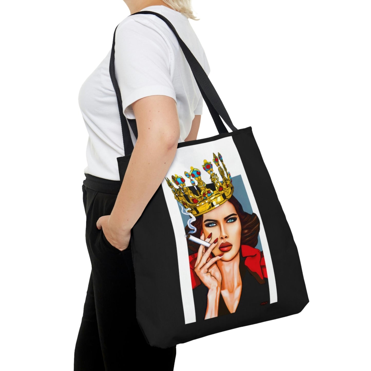 smoking woman, queen, canvas bag, tote bag, gifts for women, oversized canvas bag, reusable bag, shopping bag, tote bag for women - LOLA VEGAS ART