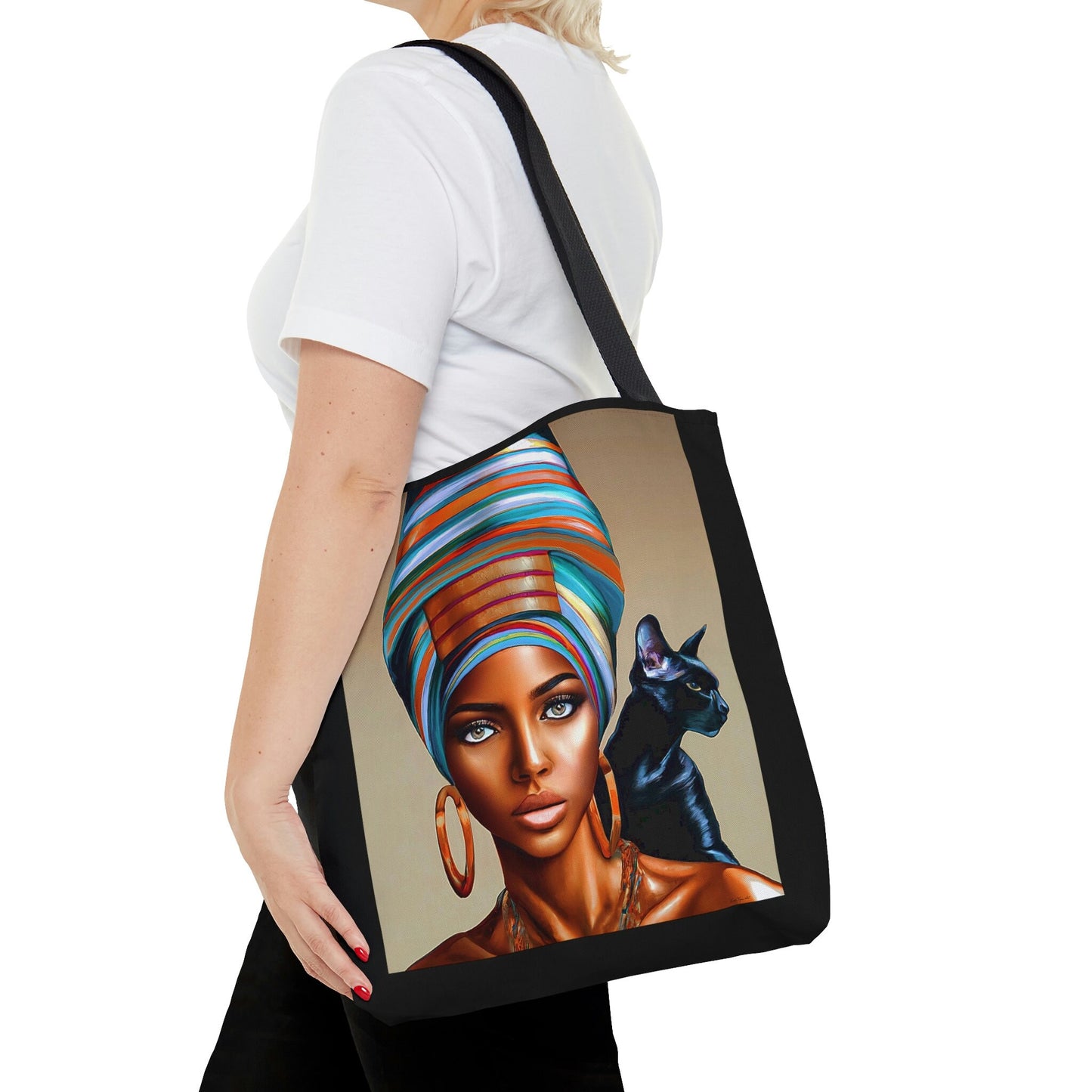 cat, black girl magic, canvas bag, tote bag, gifts for women, oversized canvas bag, reusable bag, shopping bag, tote bag for women - LOLA VEGAS ART