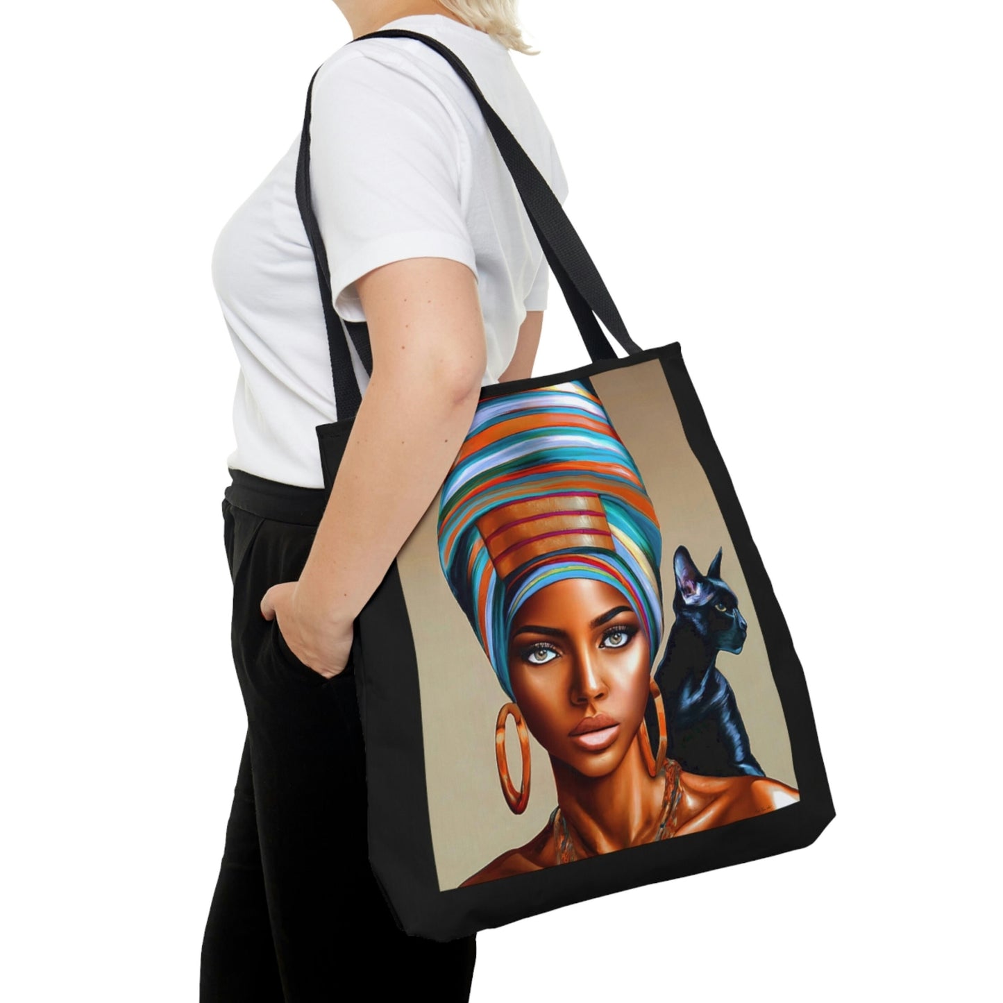 cat, black girl magic, canvas bag, tote bag, gifts for women, oversized canvas bag, reusable bag, shopping bag, tote bag for women - LOLA VEGAS ART