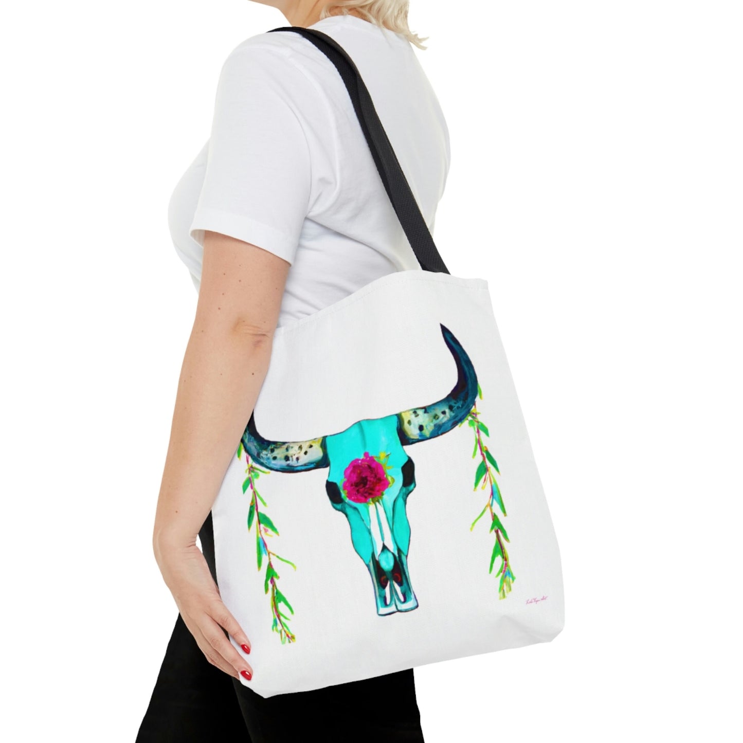 boho, cow skull, canvas bag, tote bag, gifts for women, canvas shopper, oversized canvas bag, reusable bag, shopping bag, tote bag for women - LOLA VEGAS ART