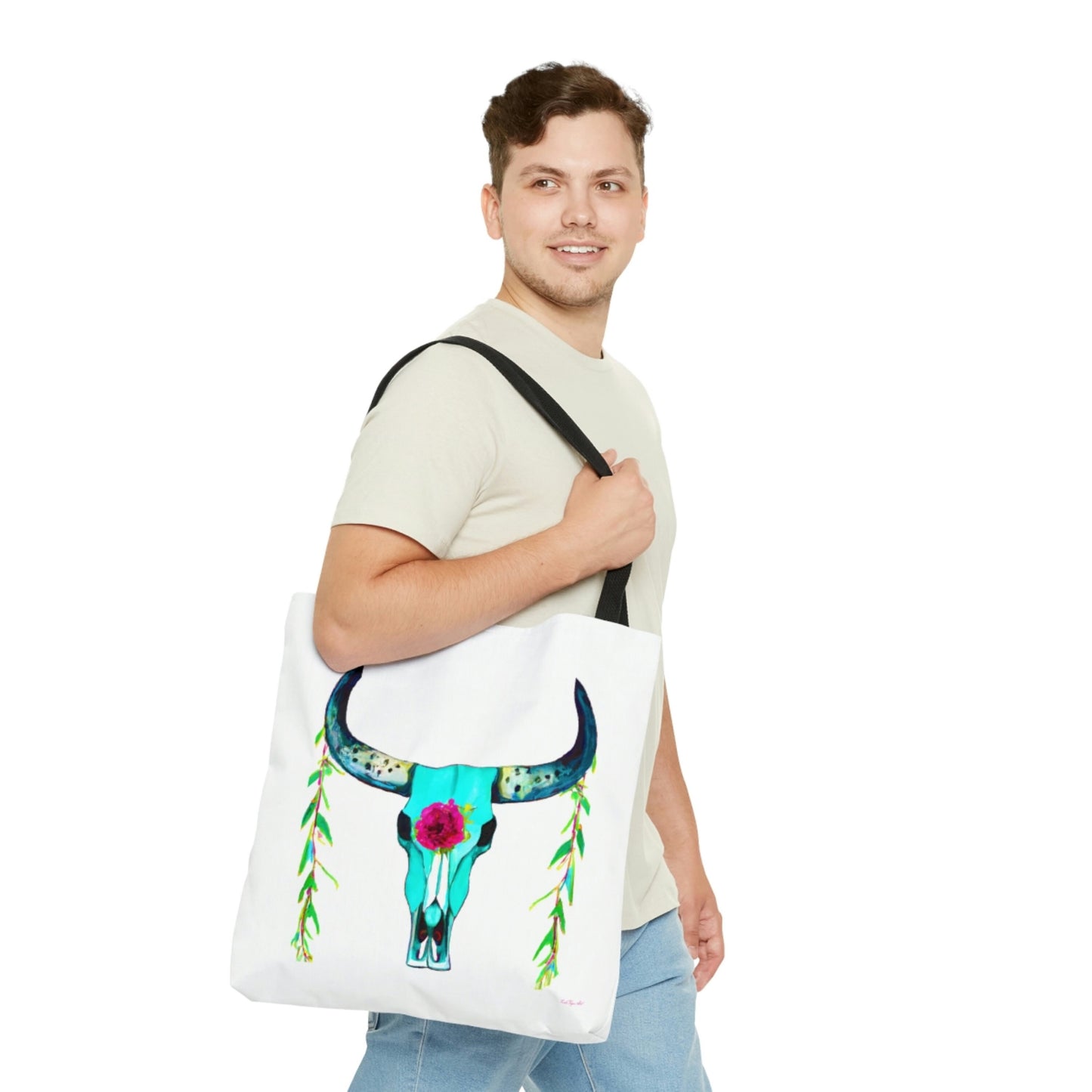 boho, cow skull, canvas bag, tote bag, gifts for women, canvas shopper, oversized canvas bag, reusable bag, shopping bag, tote bag for women - LOLA VEGAS ART