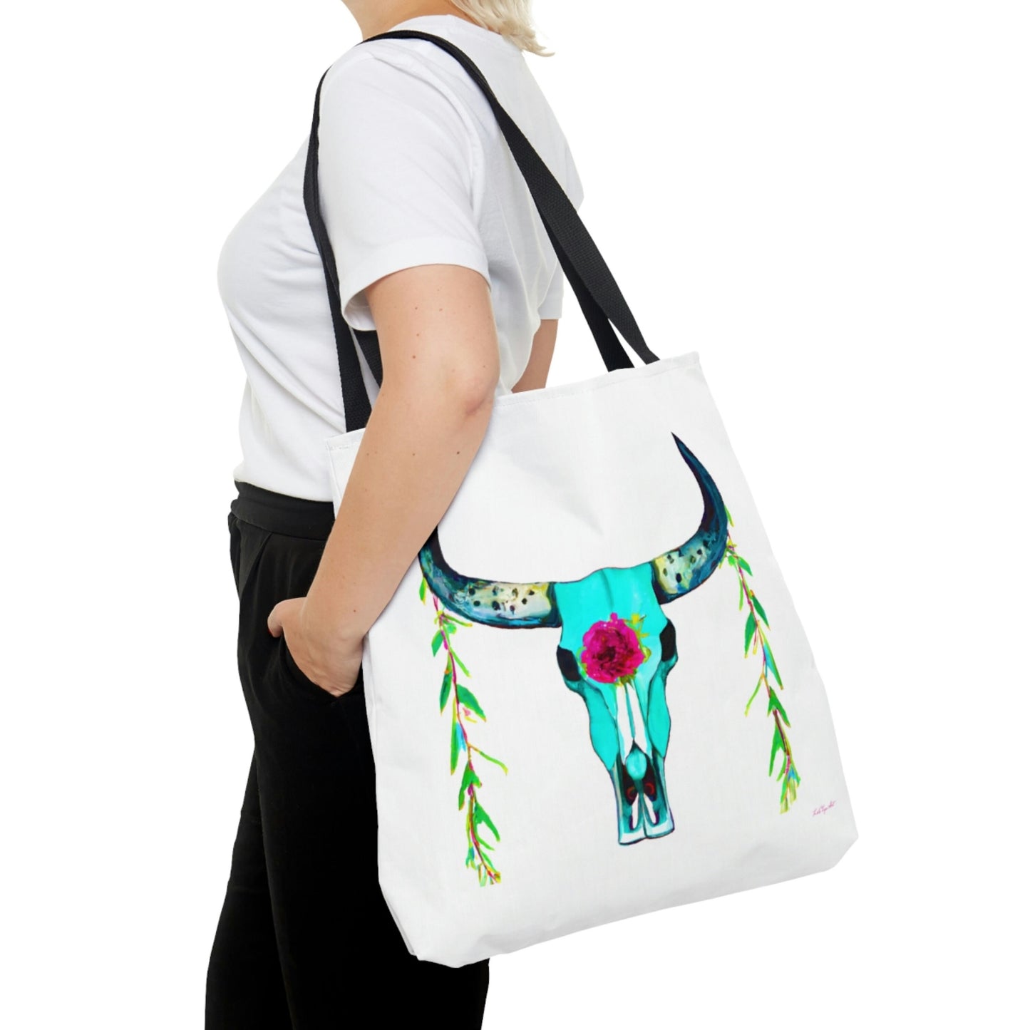 boho, cow skull, canvas bag, tote bag, gifts for women, canvas shopper, oversized canvas bag, reusable bag, shopping bag, tote bag for women - LOLA VEGAS ART