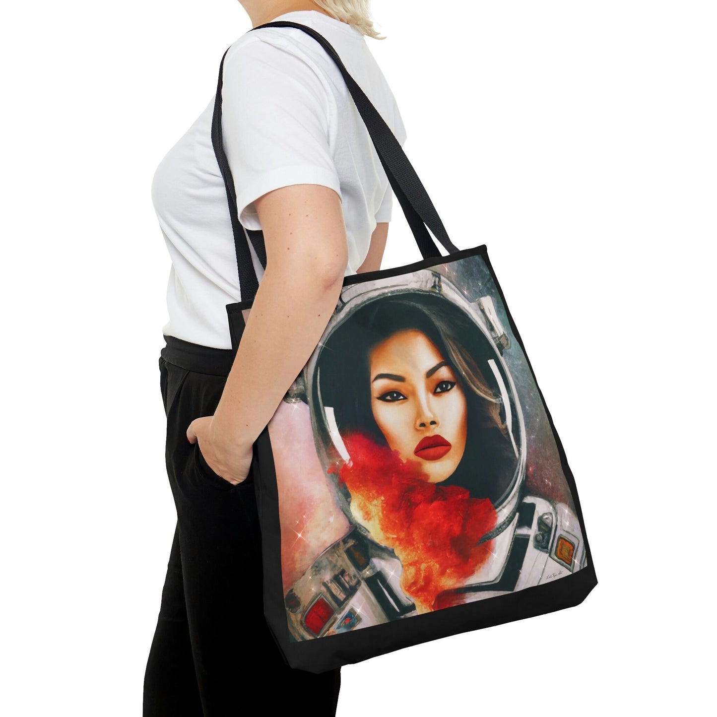 female astronaut, bag, canvas bag, tote bag, gifts for women, oversized canvas bag, reusable bag, shopping bag, tote bag for women - LOLA VEGAS ART