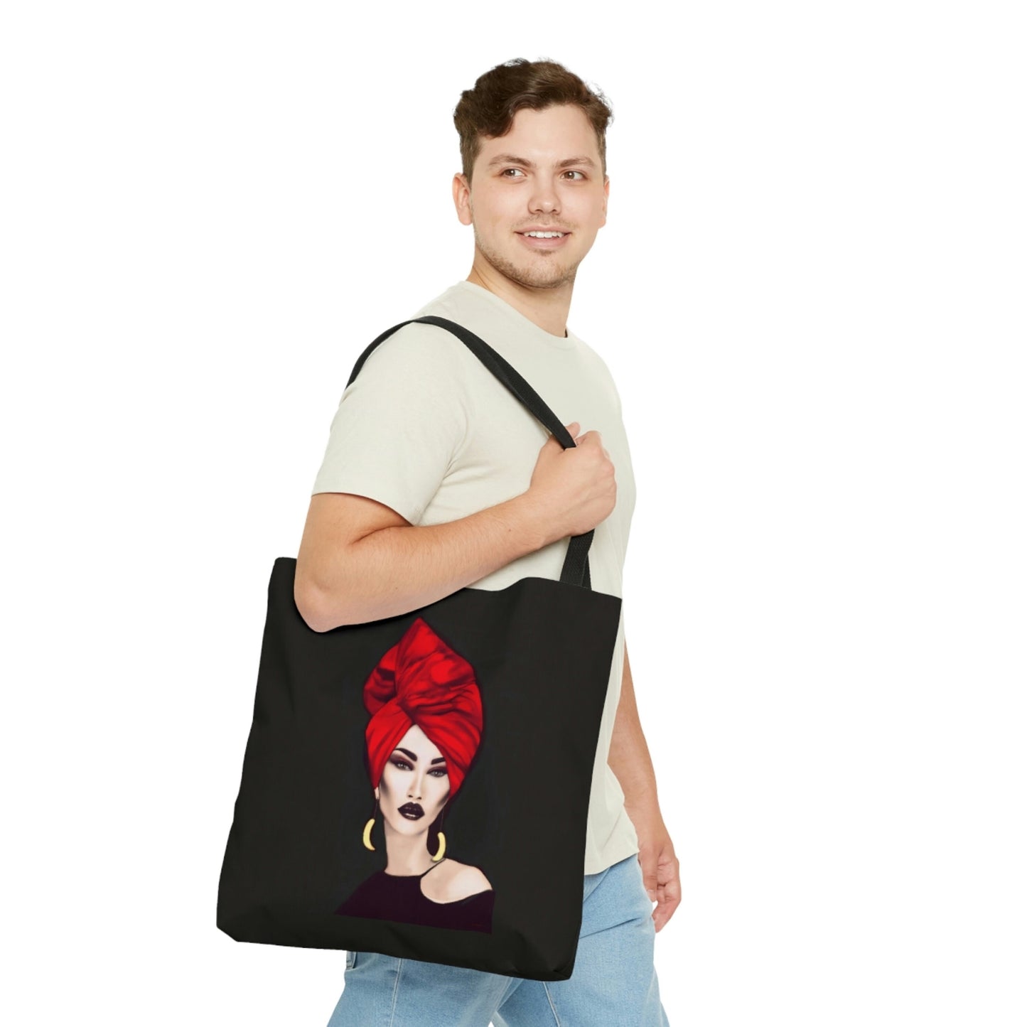 mystical woman, red, bag, canvas bag, tote bag, gifts for women, canvas shopper, reusable bag, shopping bag, tote bag for women - LOLA VEGAS ART