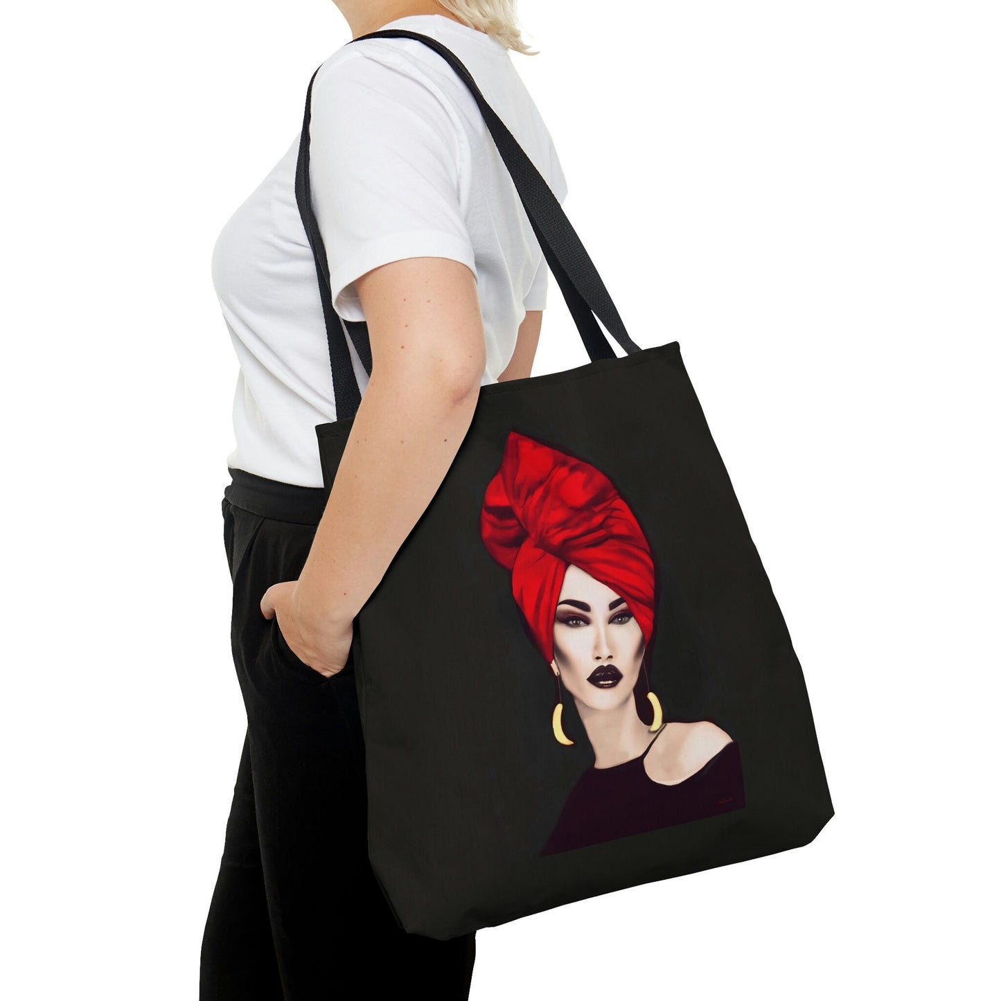 mystical woman, red, bag, canvas bag, tote bag, gifts for women, canvas shopper, reusable bag, shopping bag, tote bag for women - LOLA VEGAS ART