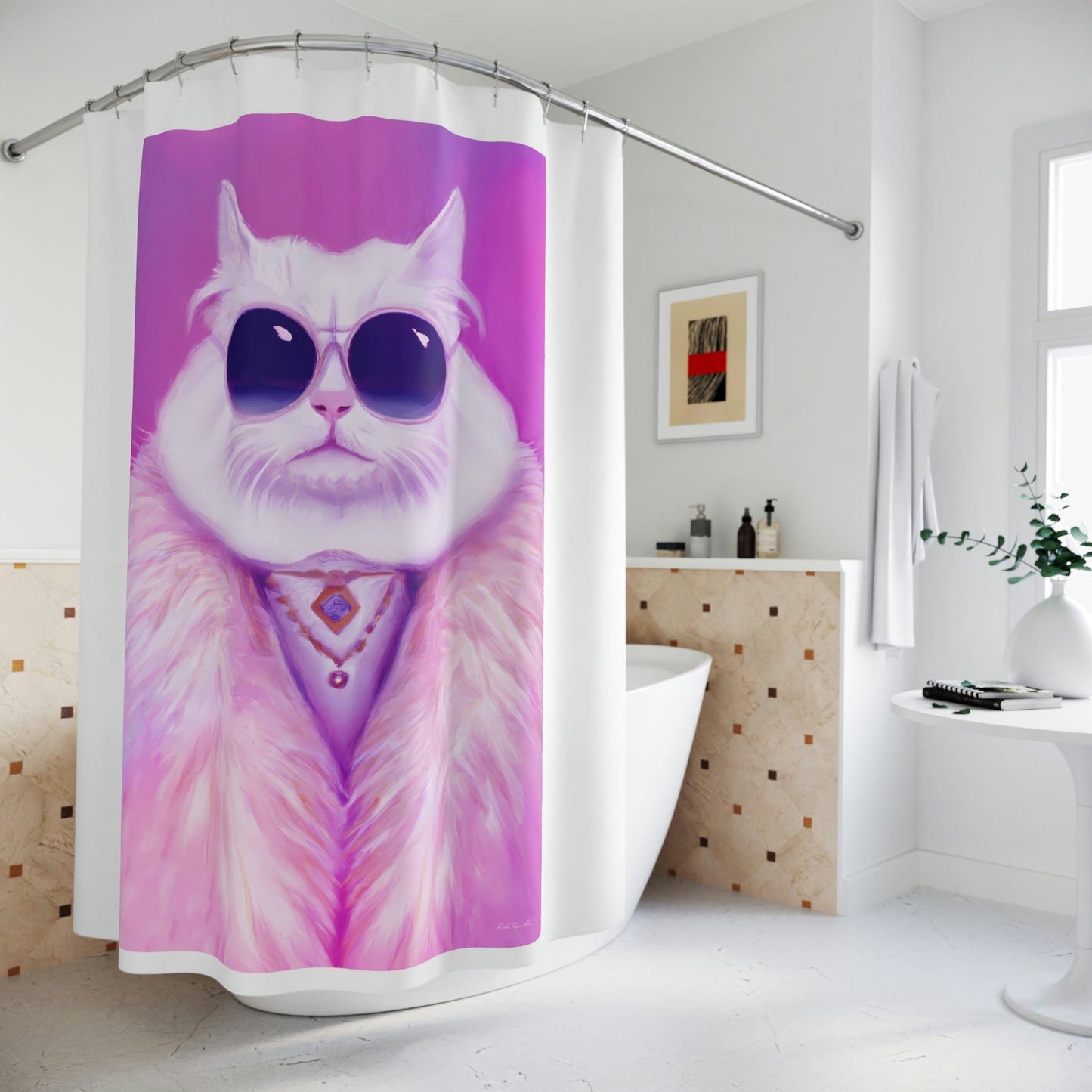 cat, sunglasses, feline, shower curtain, home accessories, bathroom dcor, bathroom, home dcor, housewarming gift, shower room decor - LOLA VEGAS ART