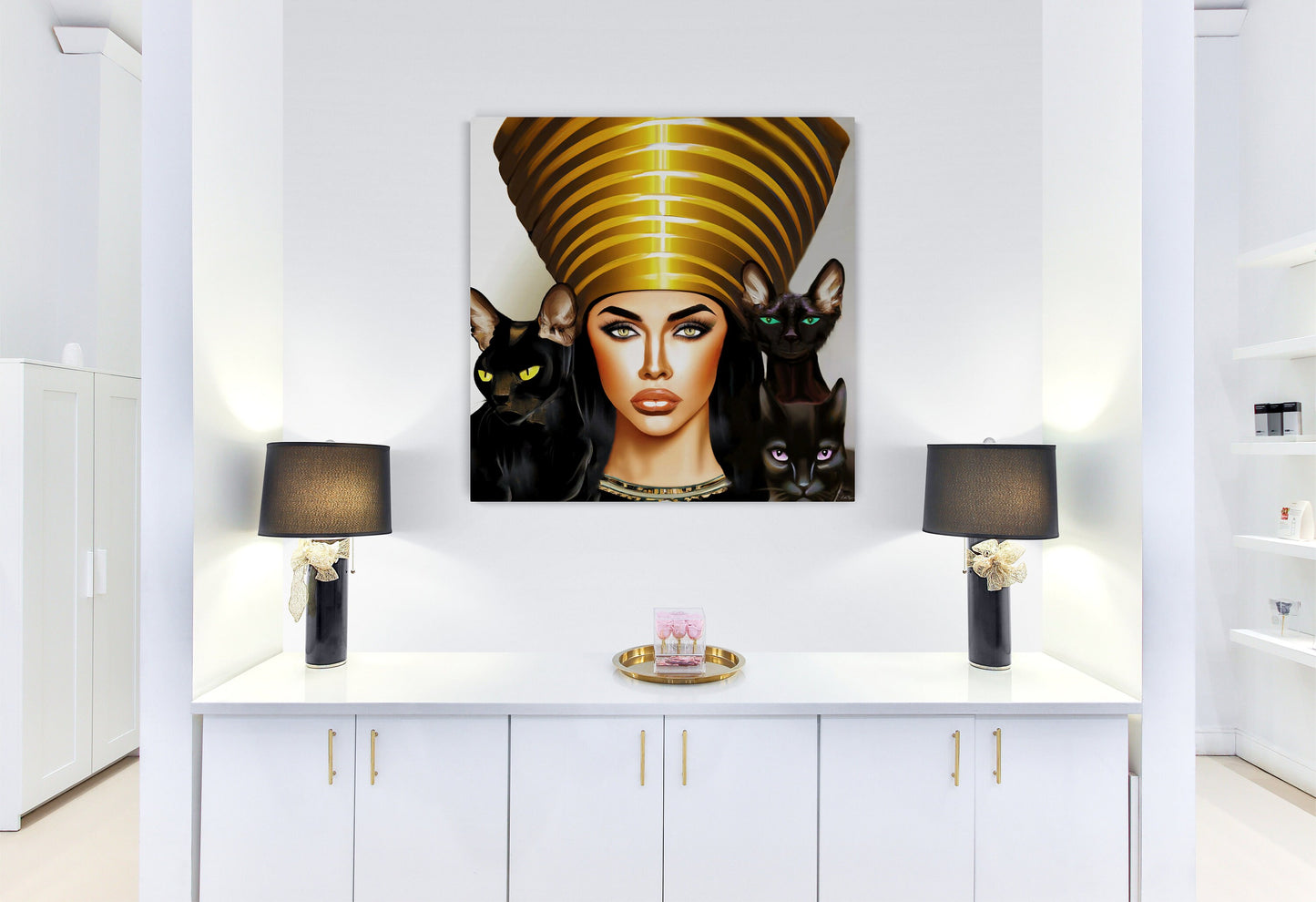 wall art, wall art canvas, wall art dcor, wall art egypt, egyptian queen, black cat art, cat art print, egypt, black cats, cat prints - LOLA VEGAS ART