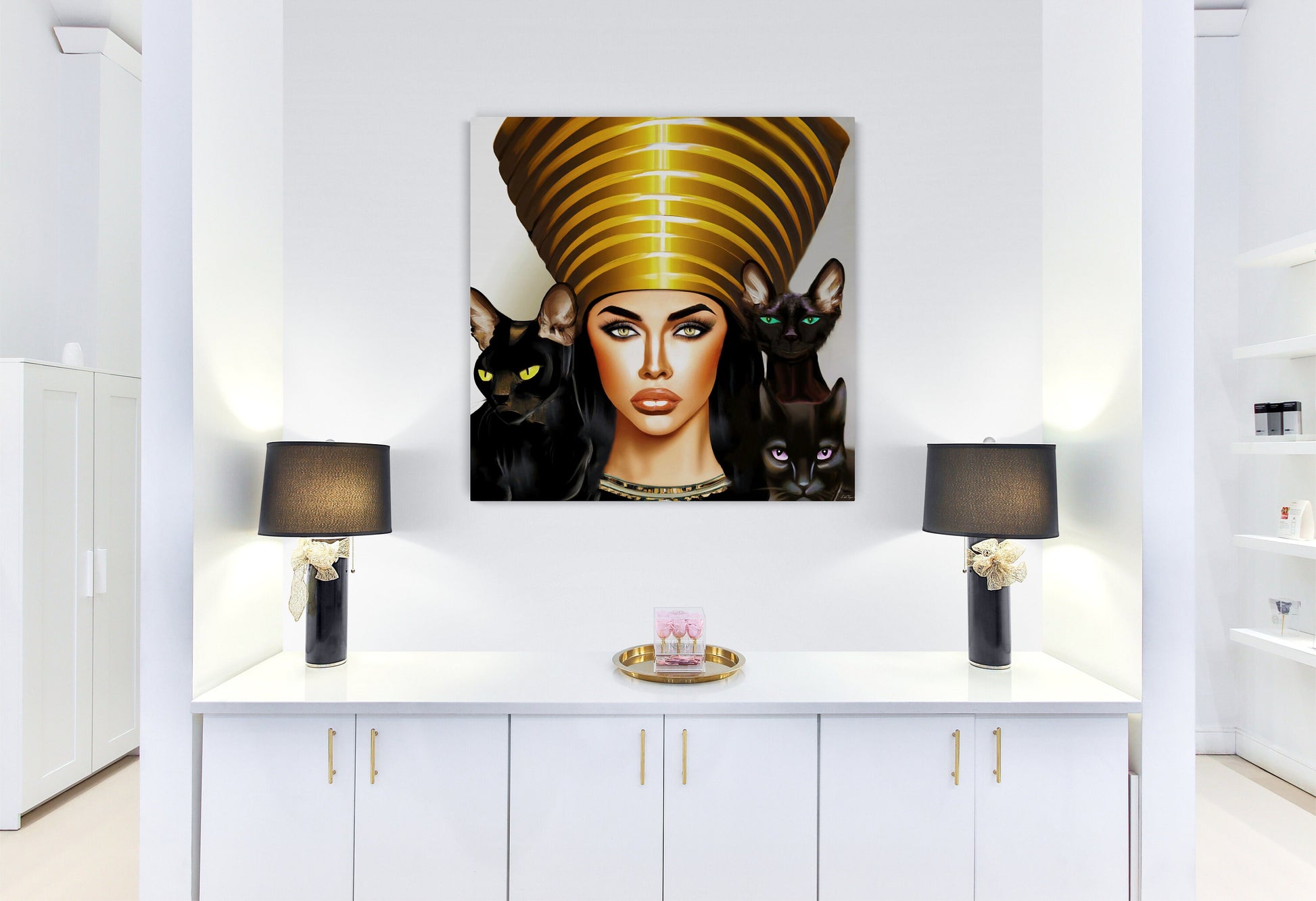 wall art, wall art canvas, wall art dcor, wall art egypt, egyptian queen, black cat art, cat art print, egypt, black cats, cat prints - LOLA VEGAS ART