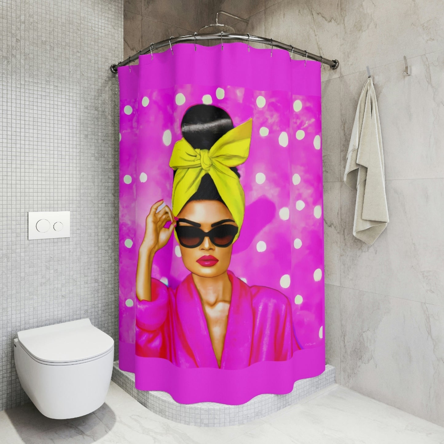 pink, woman decor, sunglasses, shower curtain, home accessories, bathroom dcor, bathroom, home dcor, housewarming gift, shower room deco - LOLA VEGAS ART