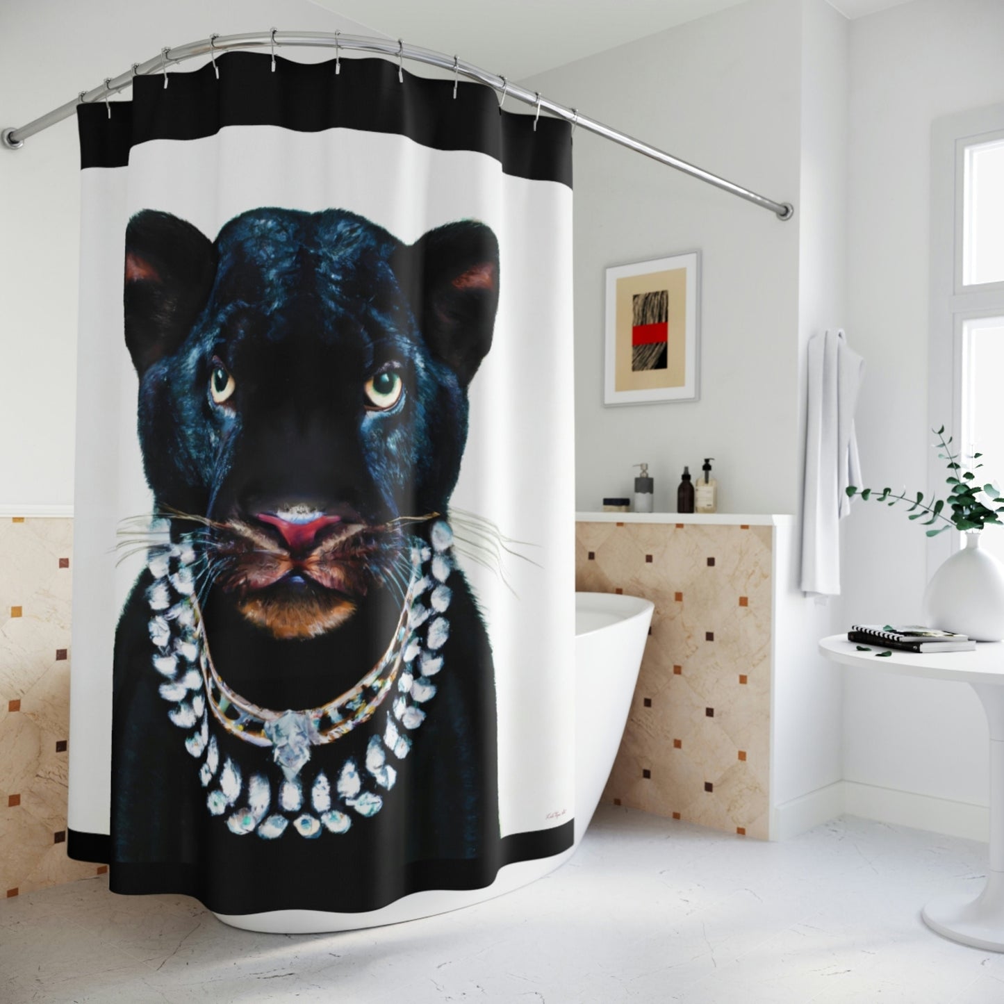 black panther, big cat, shower curtain, home accessories, bathroom dcor, bathroom, home dcor, housewarming gift, shower room decor - LOLA VEGAS ART