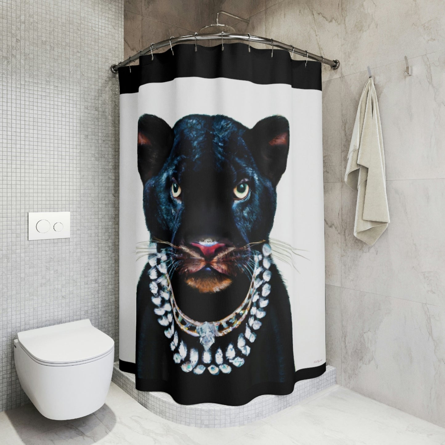 black panther, big cat, shower curtain, home accessories, bathroom dcor, bathroom, home dcor, housewarming gift, shower room decor - LOLA VEGAS ART