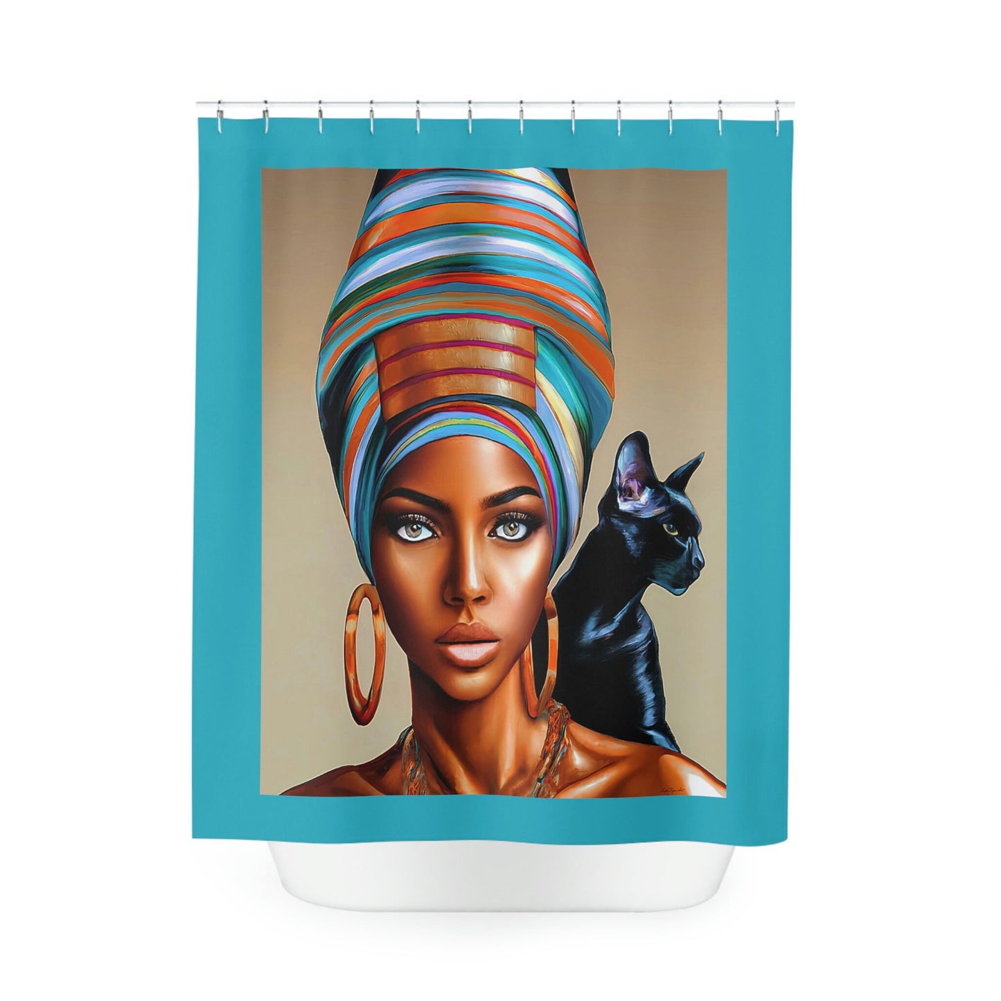 black woman, black cat, shower curtain, home accessories, bathroom dcor, bathroom, home dcor, housewarming gift, shower room decor - LOLA VEGAS ART