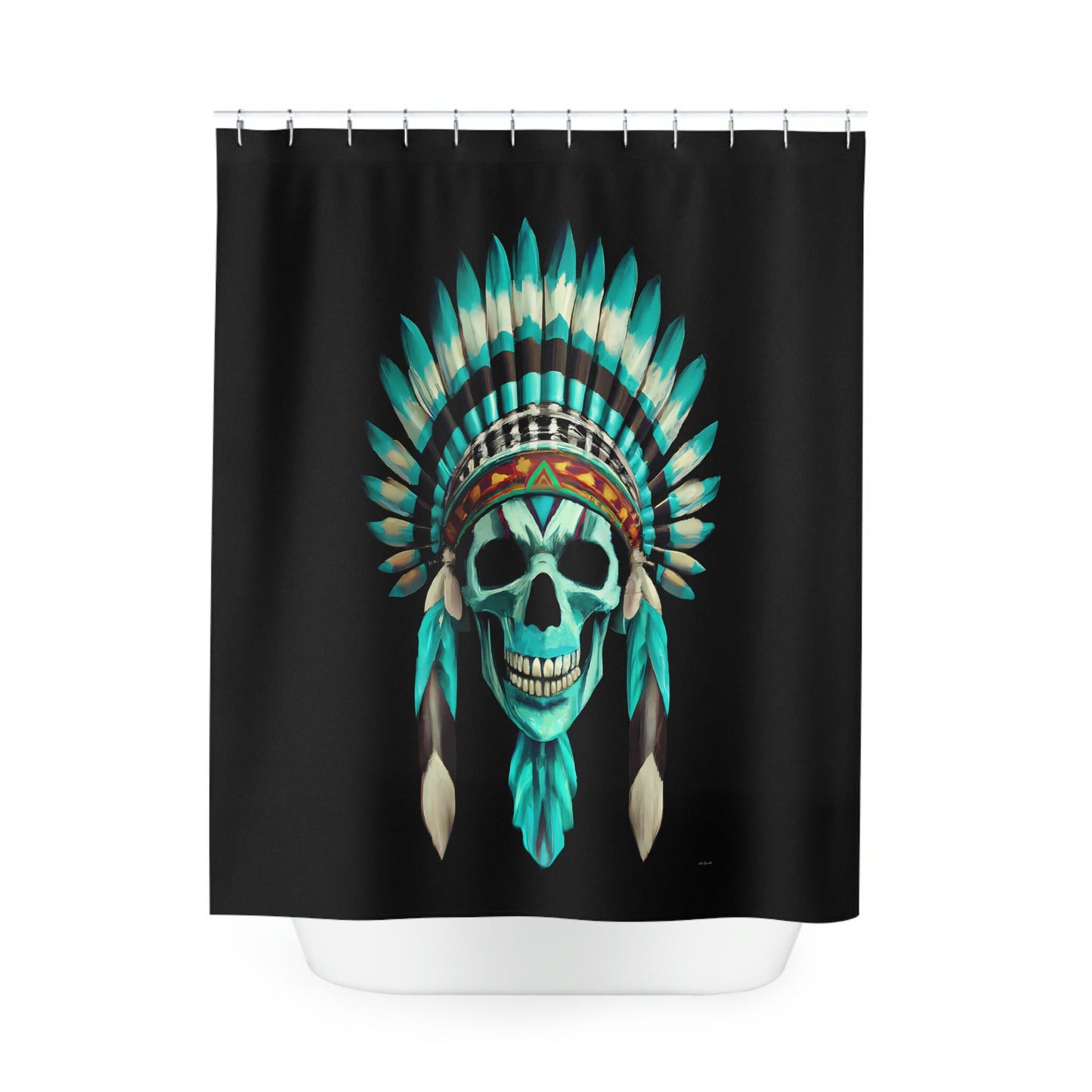 skull, turquoise, shower curtain, home accessories, bathroom dcor, bathroom, home dcor, housewarming gift, shower room decor - LOLA VEGAS ART