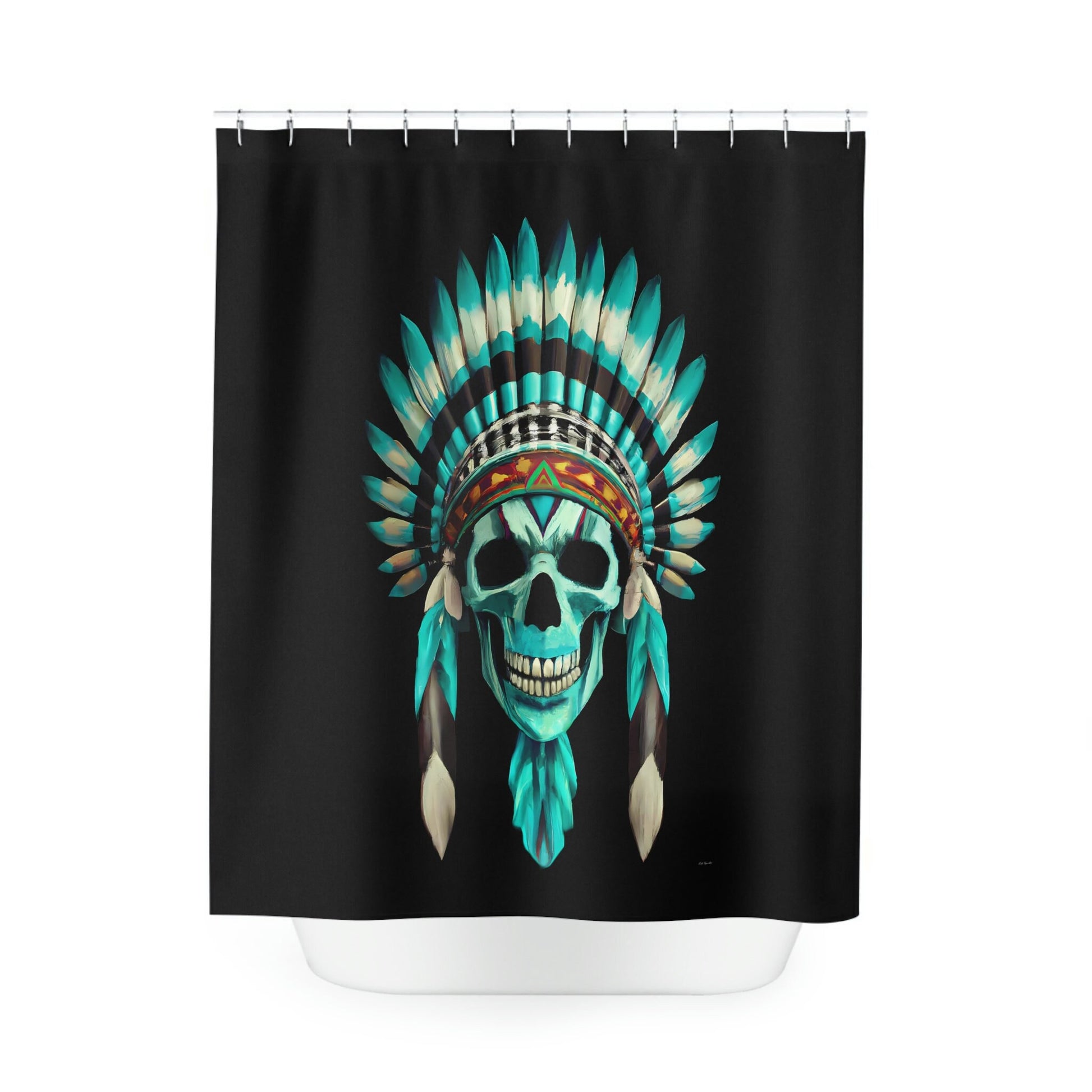 skull, turquoise, shower curtain, home accessories, bathroom dcor, bathroom, home dcor, housewarming gift, shower room decor - LOLA VEGAS ART