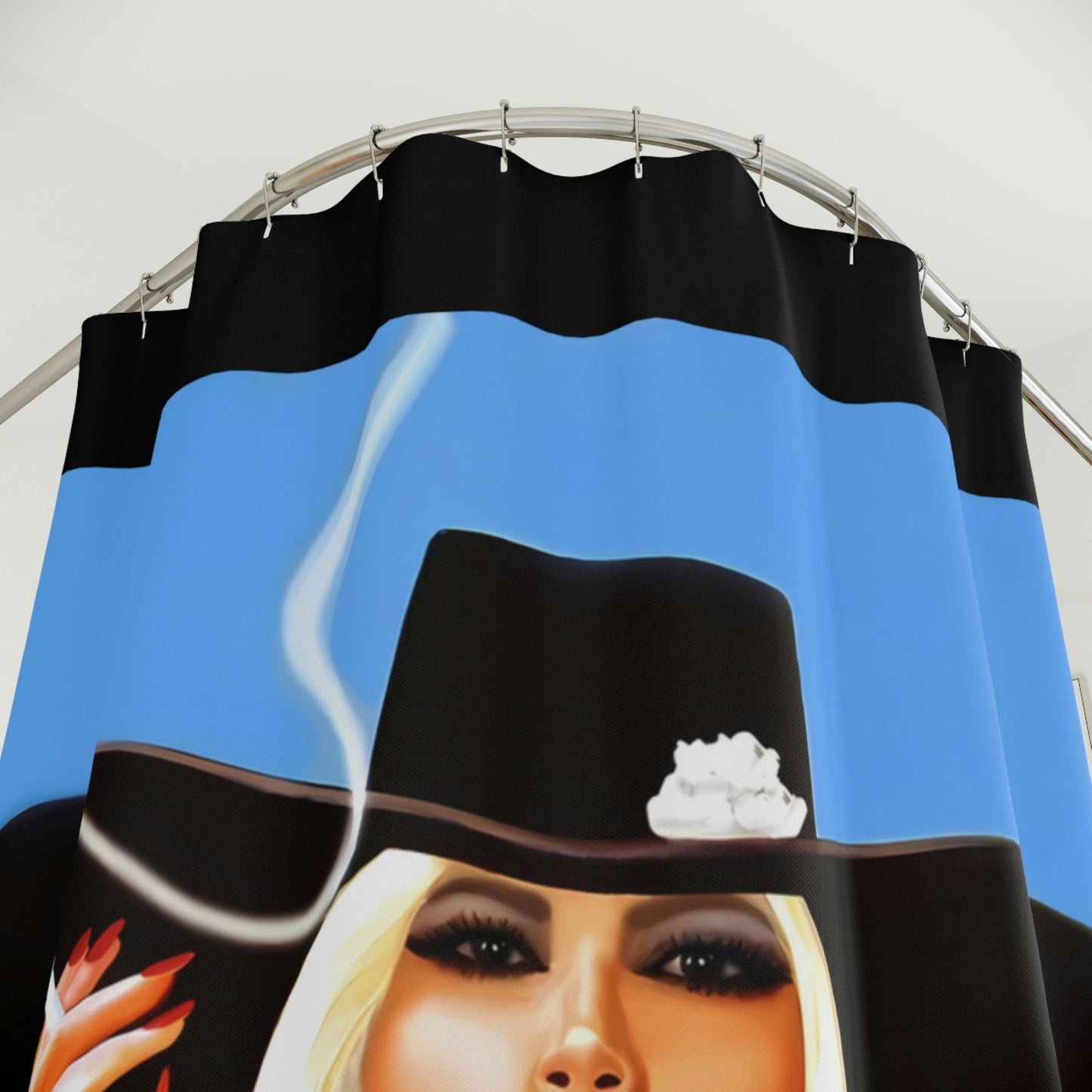 woman in hat, smoking, shower curtain, home accessories, bathroom dcor, bathroom, home dcor, housewarming gift, shower room decor - LOLA VEGAS ART