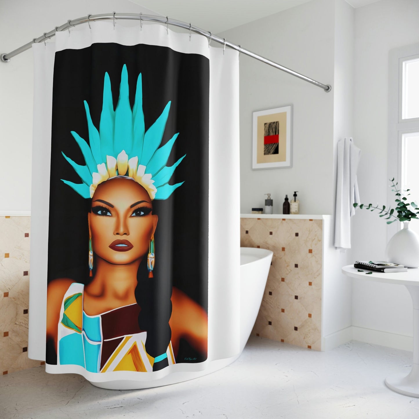 native america, woman, shower curtain, home accessories, bathroom dcor, bathroom, home dcor, housewarming gift, shower room decor - LOLA VEGAS ART
