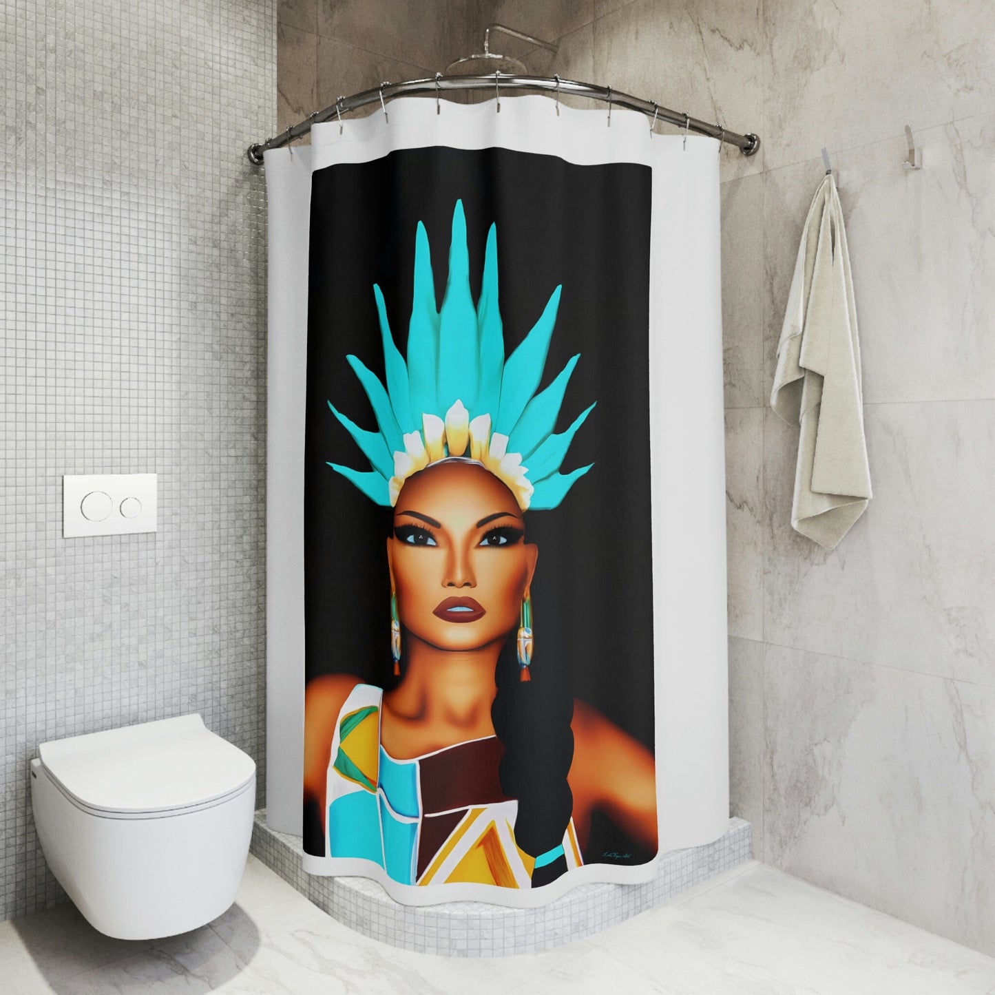 native america, woman, shower curtain, home accessories, bathroom dcor, bathroom, home dcor, housewarming gift, shower room decor - LOLA VEGAS ART