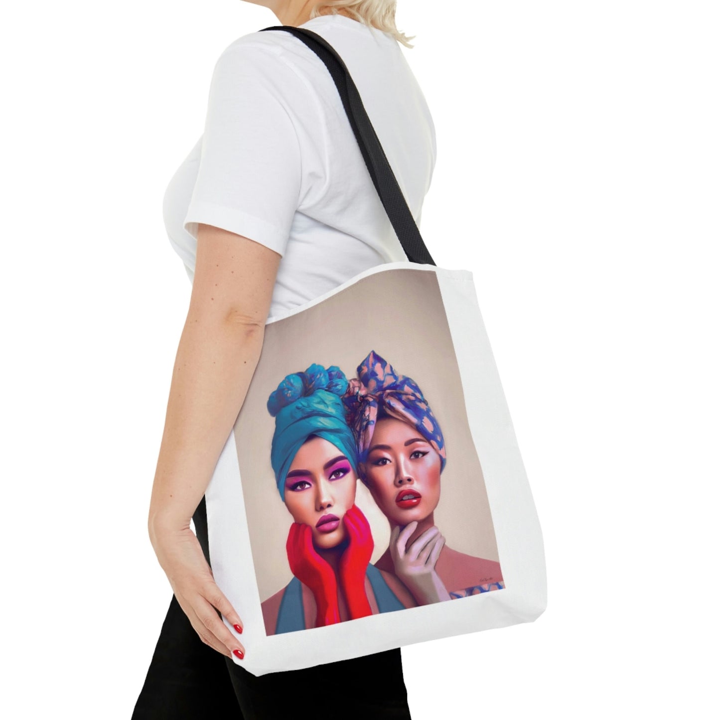 asian woman, bag, canvas bag, tote bag, gifts for women, canvas shopper, reusable bag, shopping bag, tote bag for women - LOLA VEGAS ART