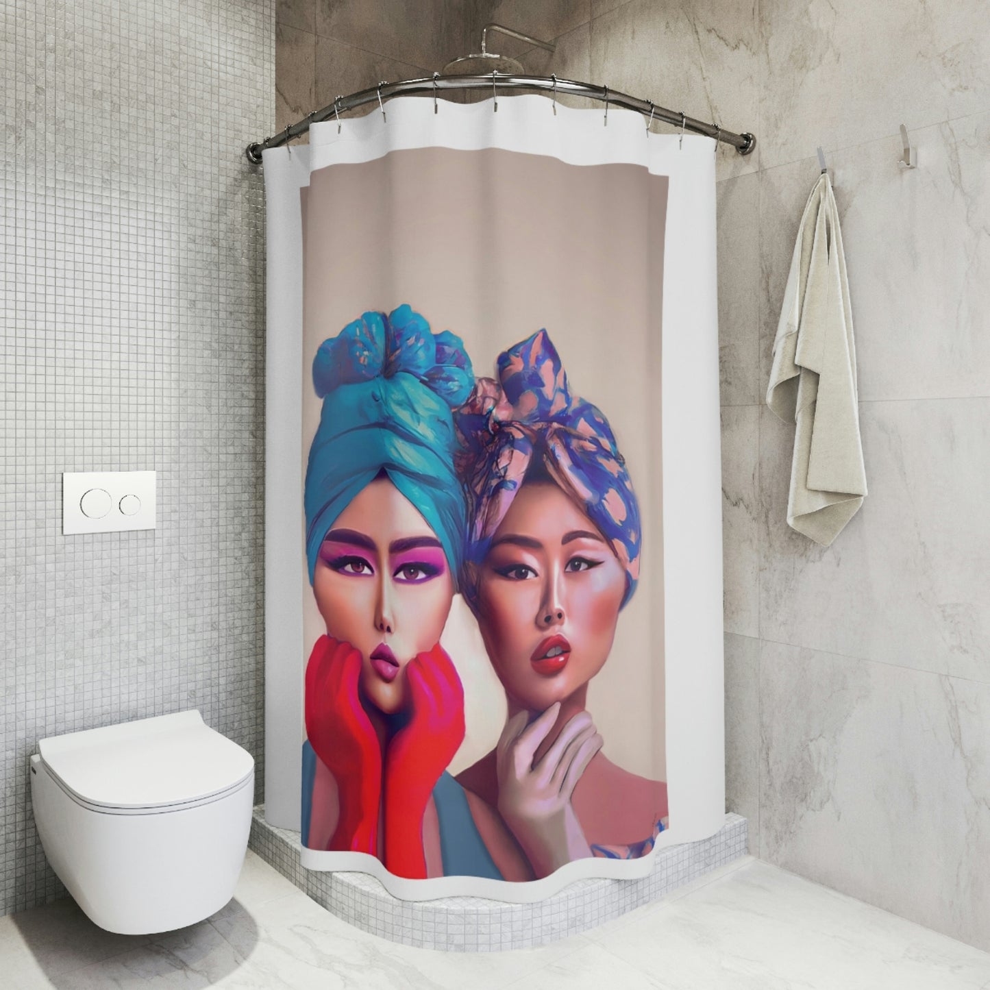 asian woman, shower curtain, home accessories, bathroom dcor, bathroom, home dcor, housewarming gift, shower room decor - LOLA VEGAS ART