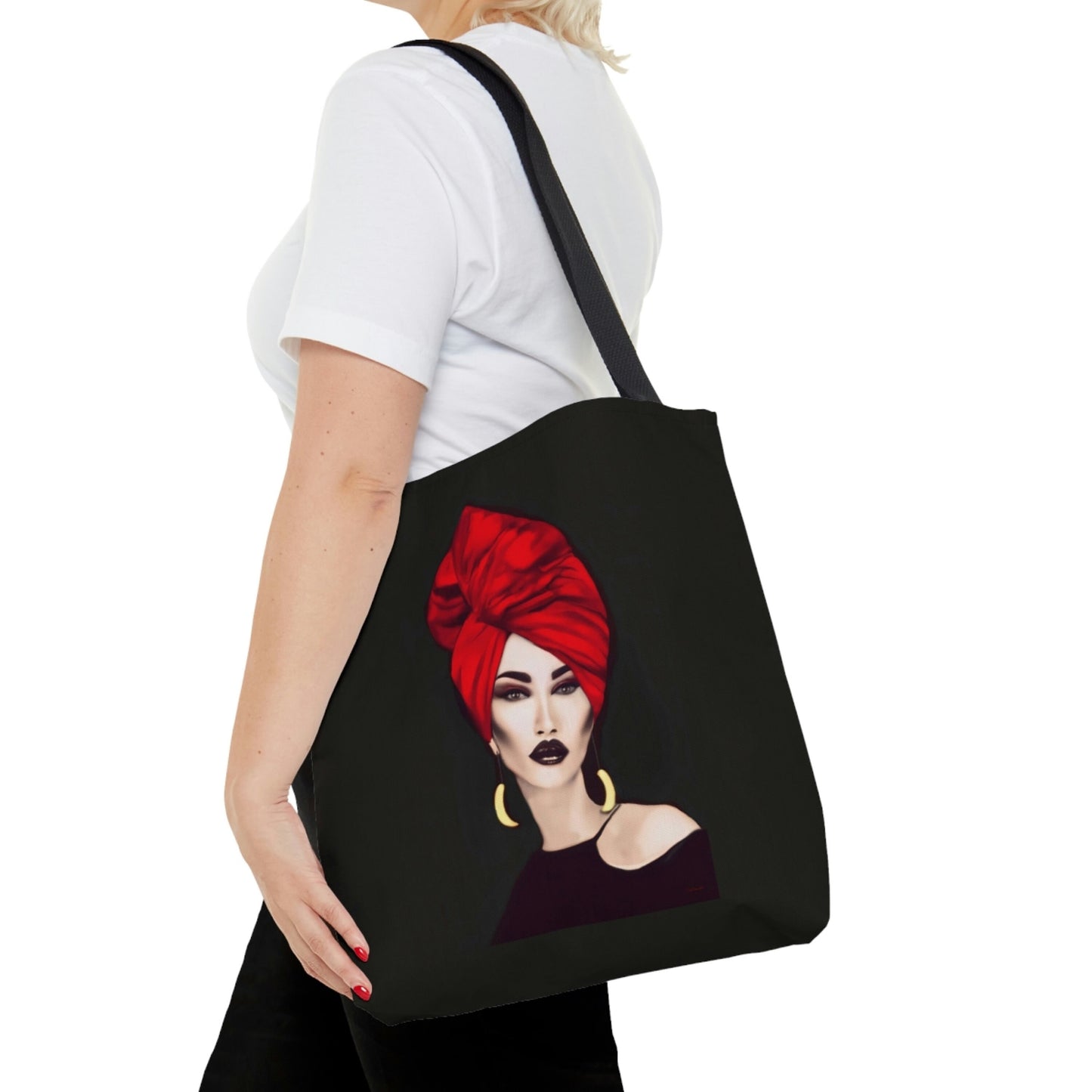 mystical woman, red, bag, canvas bag, tote bag, gifts for women, canvas shopper, reusable bag, shopping bag, tote bag for women - LOLA VEGAS ART