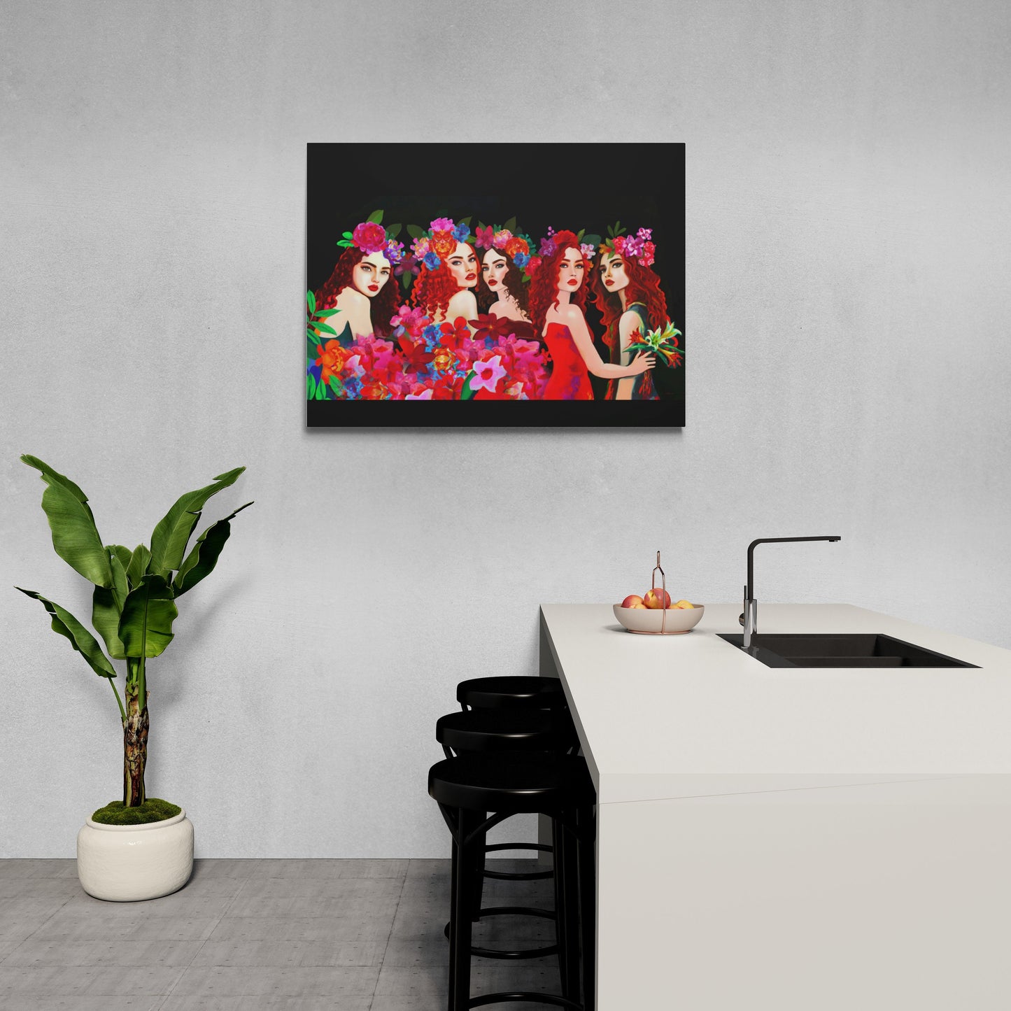 red hair, women, wall art, wall art canvas, wall art dcor, flowers, , wall art woman, wall art girl, wall art horizontal - LOLA VEGAS ART