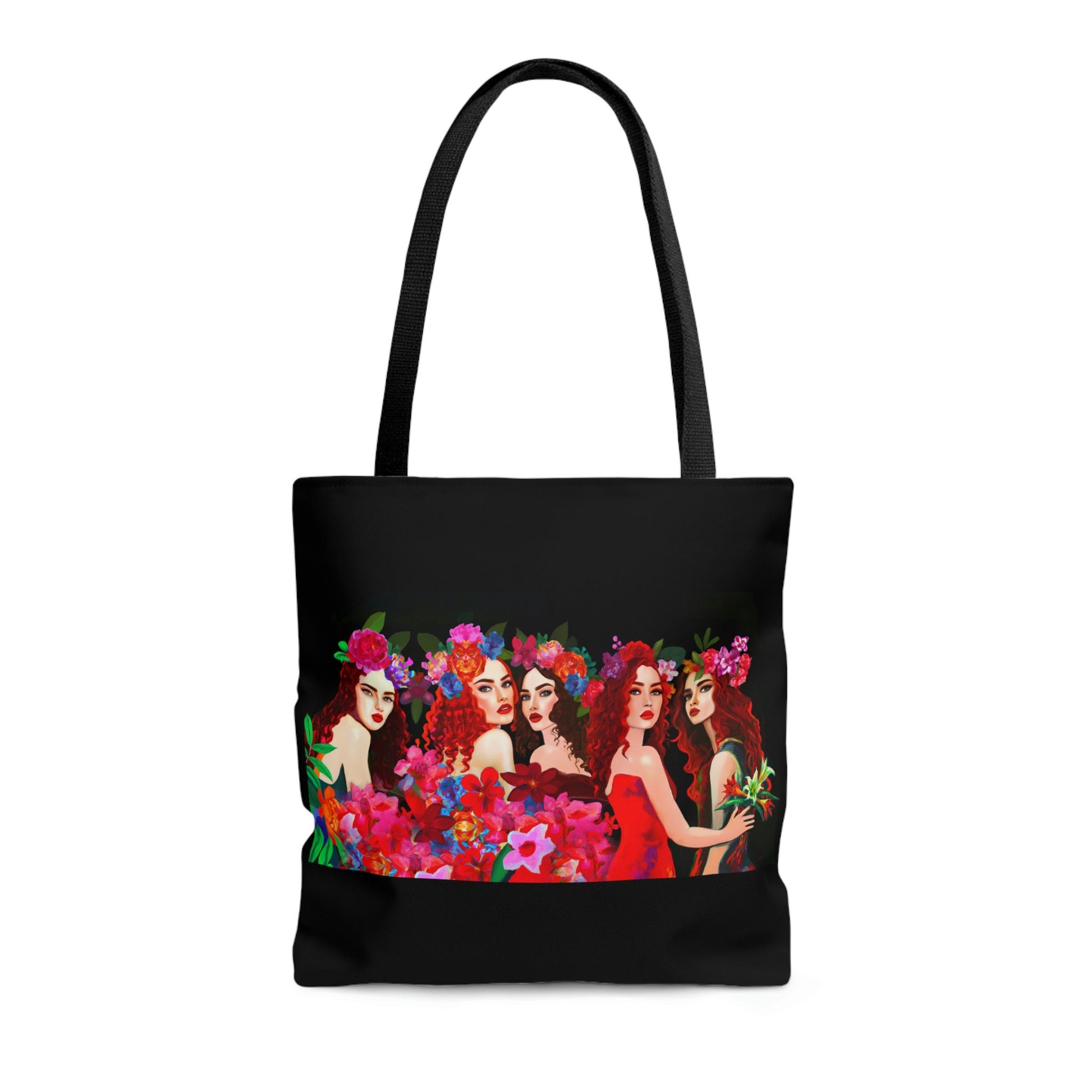 women, red hair, flowers,  bag, canvas bag, tote bag, gifts for women, canvas shopper, reusable bag, shopping bag, tote bag for women - LOLA VEGAS ART