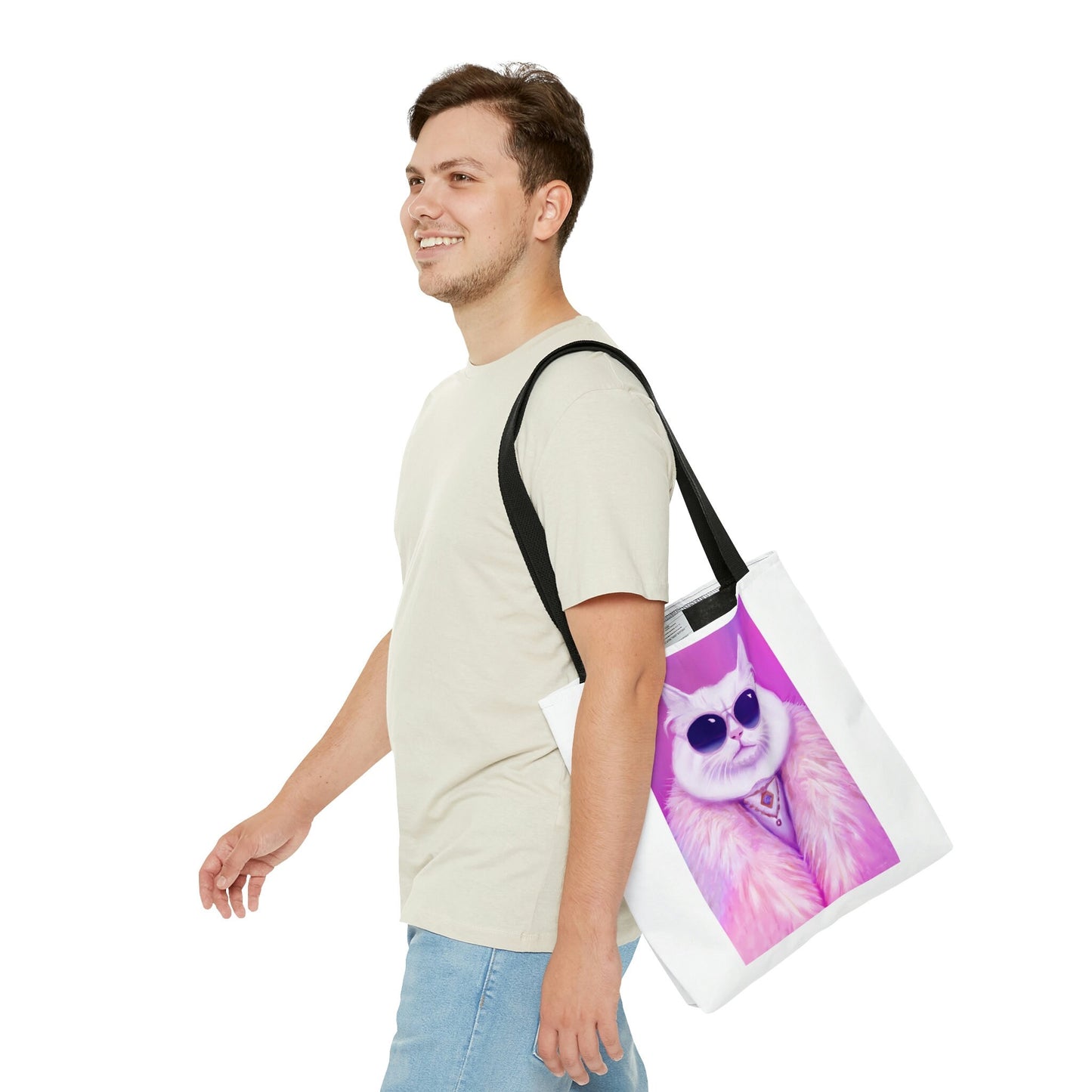 cat, pink, feline, bag, canvas bag, tote bag, gifts for women, canvas shopper, reusable bag, shopping bag, tote bag for women - LOLA VEGAS ART