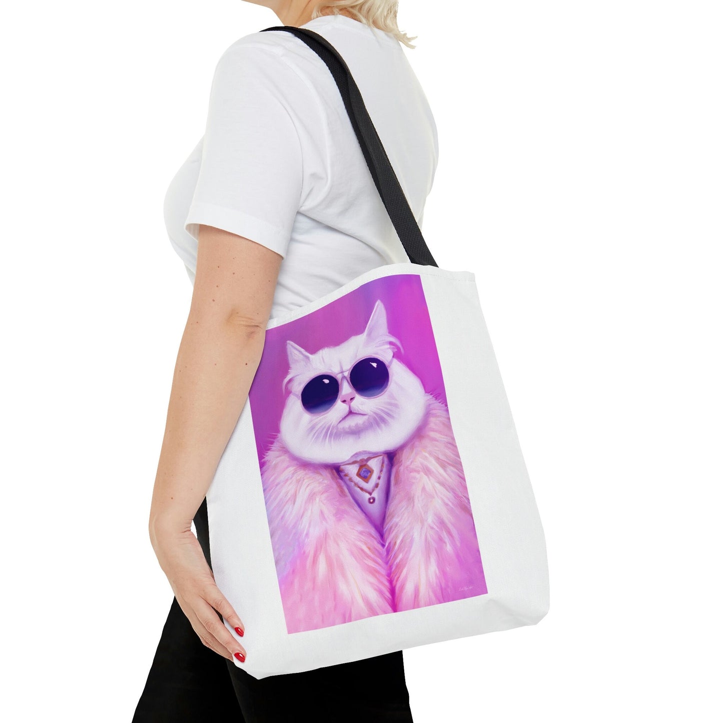 cat, pink, feline, bag, canvas bag, tote bag, gifts for women, canvas shopper, reusable bag, shopping bag, tote bag for women - LOLA VEGAS ART