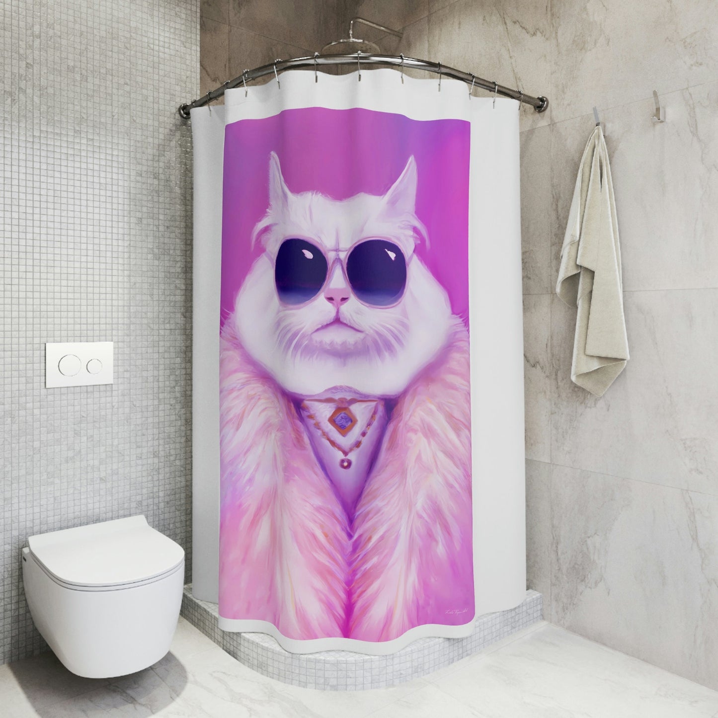 cat, sunglasses, feline, shower curtain, home accessories, bathroom dcor, bathroom, home dcor, housewarming gift, shower room decor - LOLA VEGAS ART