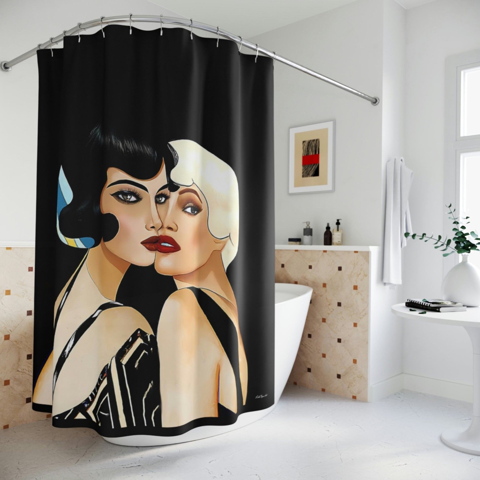 art deco,  shower curtain, home accessories, bathroom decor, bathroom, home decor, housewarming gift, shower room decor - LOLA VEGAS ART