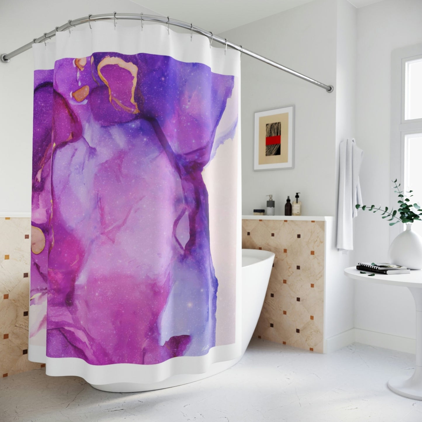 purple, magenta, shower curtain, home accessories, bathroom dcor, bathroom, home dcor, housewarming gift, shower room decor - LOLA VEGAS ART