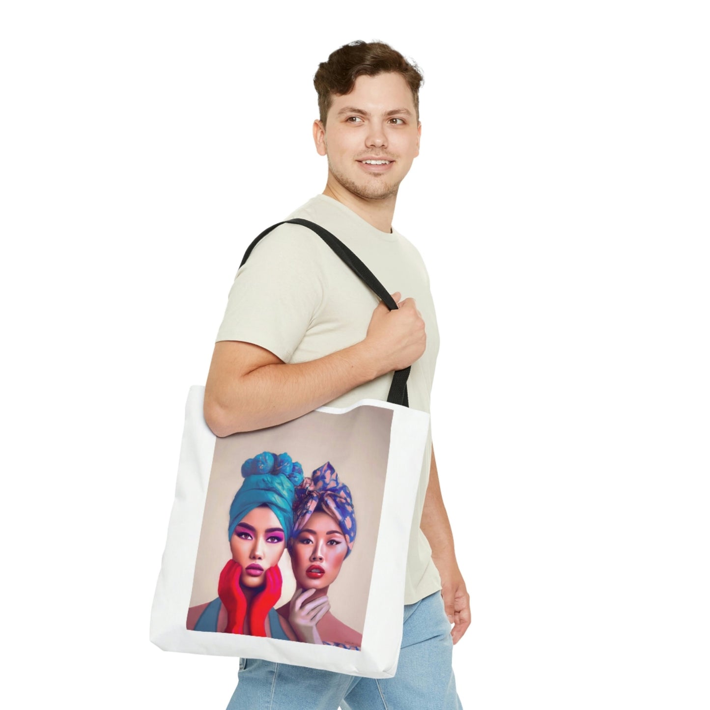 asian woman, bag, canvas bag, tote bag, gifts for women, canvas shopper, reusable bag, shopping bag, tote bag for women - LOLA VEGAS ART