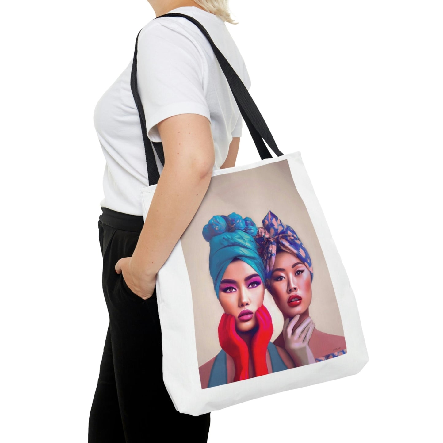 asian woman, bag, canvas bag, tote bag, gifts for women, canvas shopper, reusable bag, shopping bag, tote bag for women - LOLA VEGAS ART