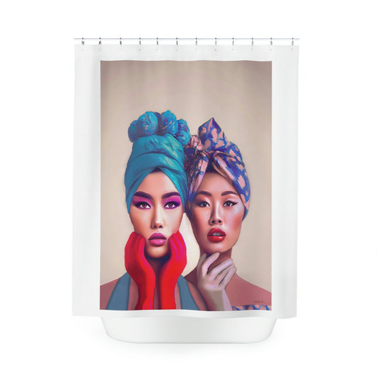 asian woman, shower curtain, home accessories, bathroom dcor, bathroom, home dcor, housewarming gift, shower room decor - LOLA VEGAS ART