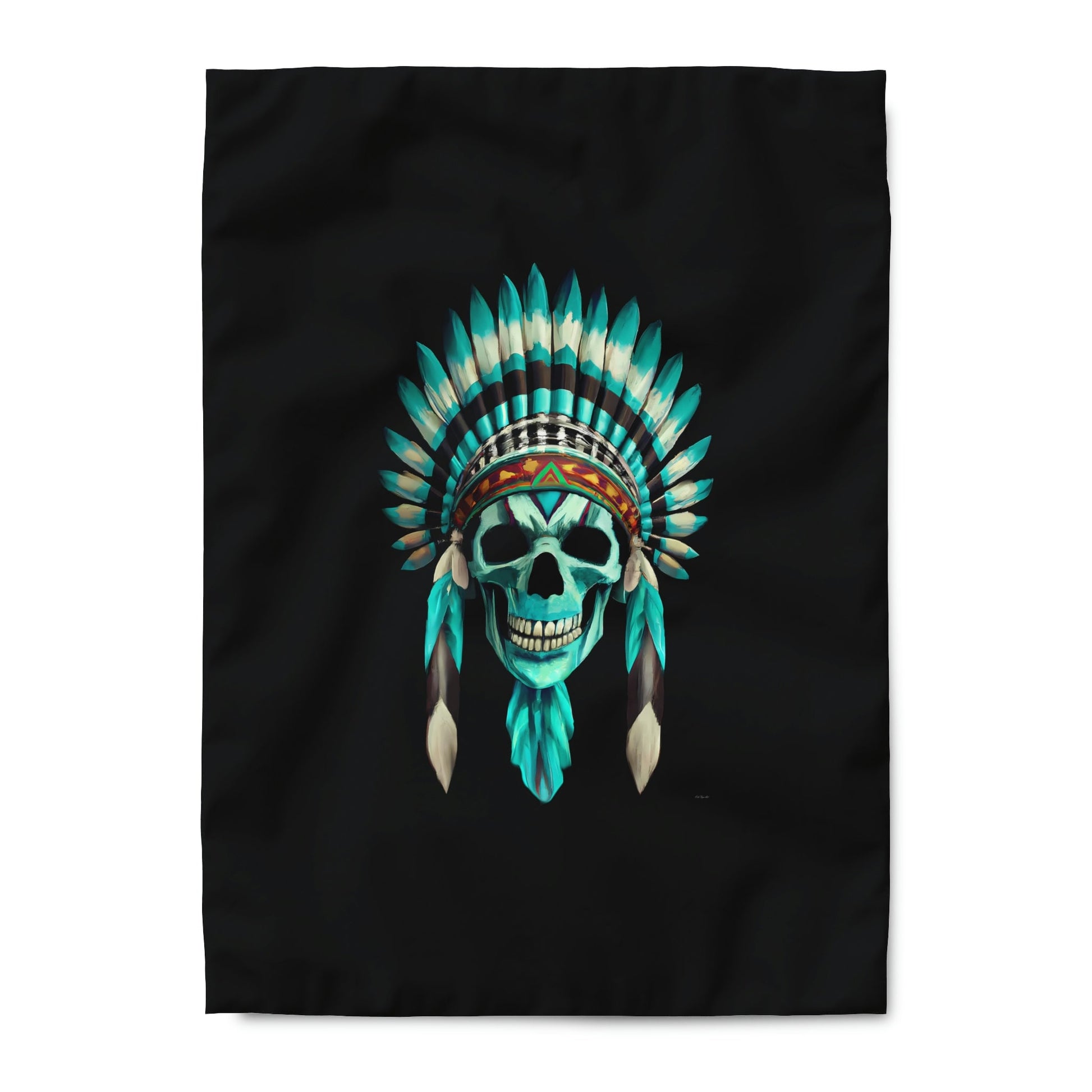 skull, native american headdress, duvet cover, bedding, twin XL, queen, king size, bedroom decor, gothic, turquoise, modern home decor - LOLA VEGAS ART