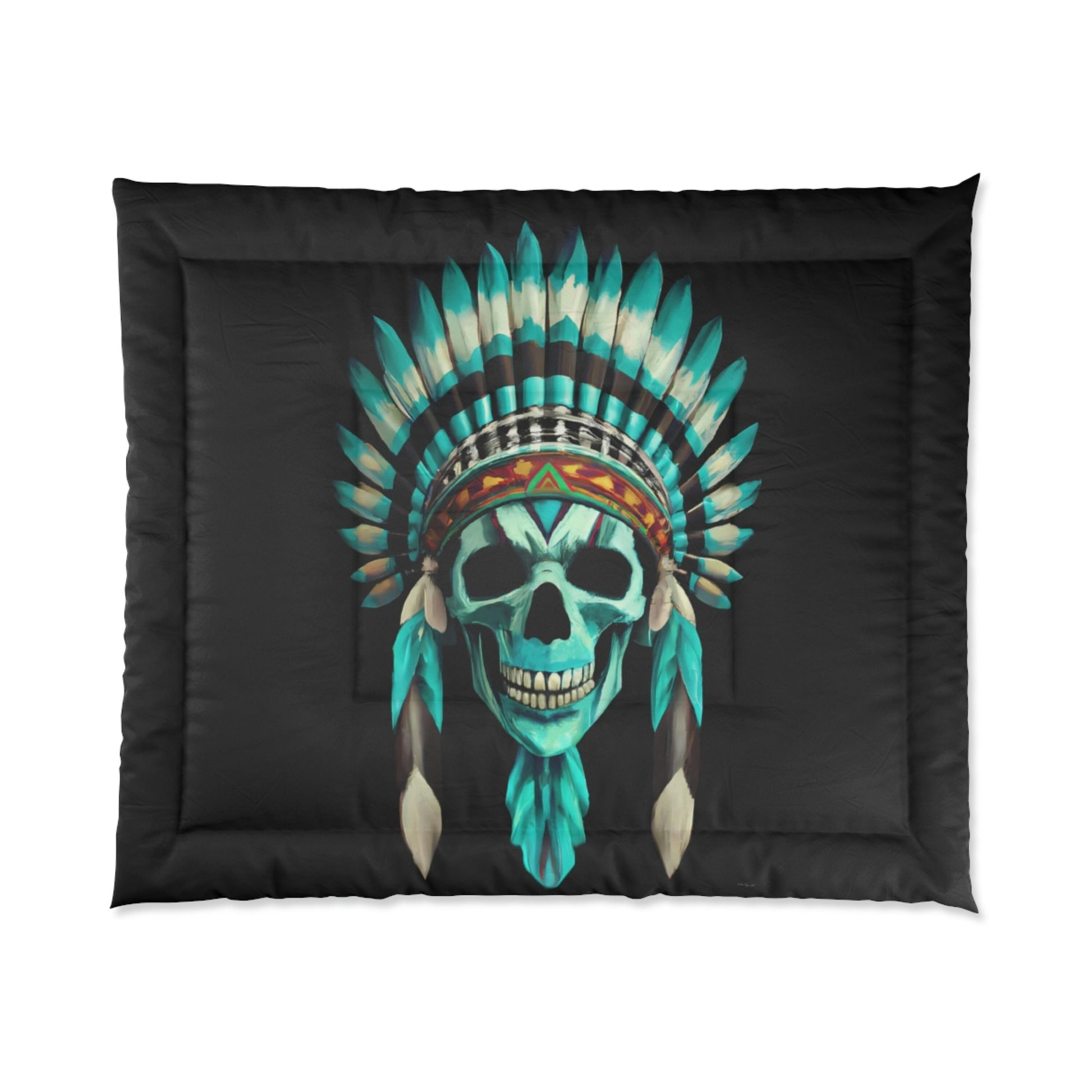 skull, native american headdress, comforter, bedroom decor, bedding, twin XL, queen, king size, modern home decor, gothic, modern bedroom - LOLA VEGAS ART