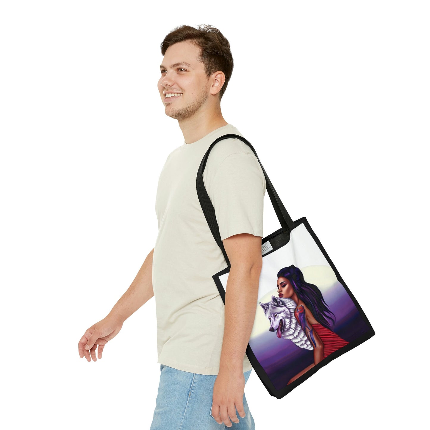 native american woman, wolf, indian, canvas bag, tote bag, gifts for women, canvas shopper, reusable bag, shopping bag, tote bag for women - LOLA VEGAS ART