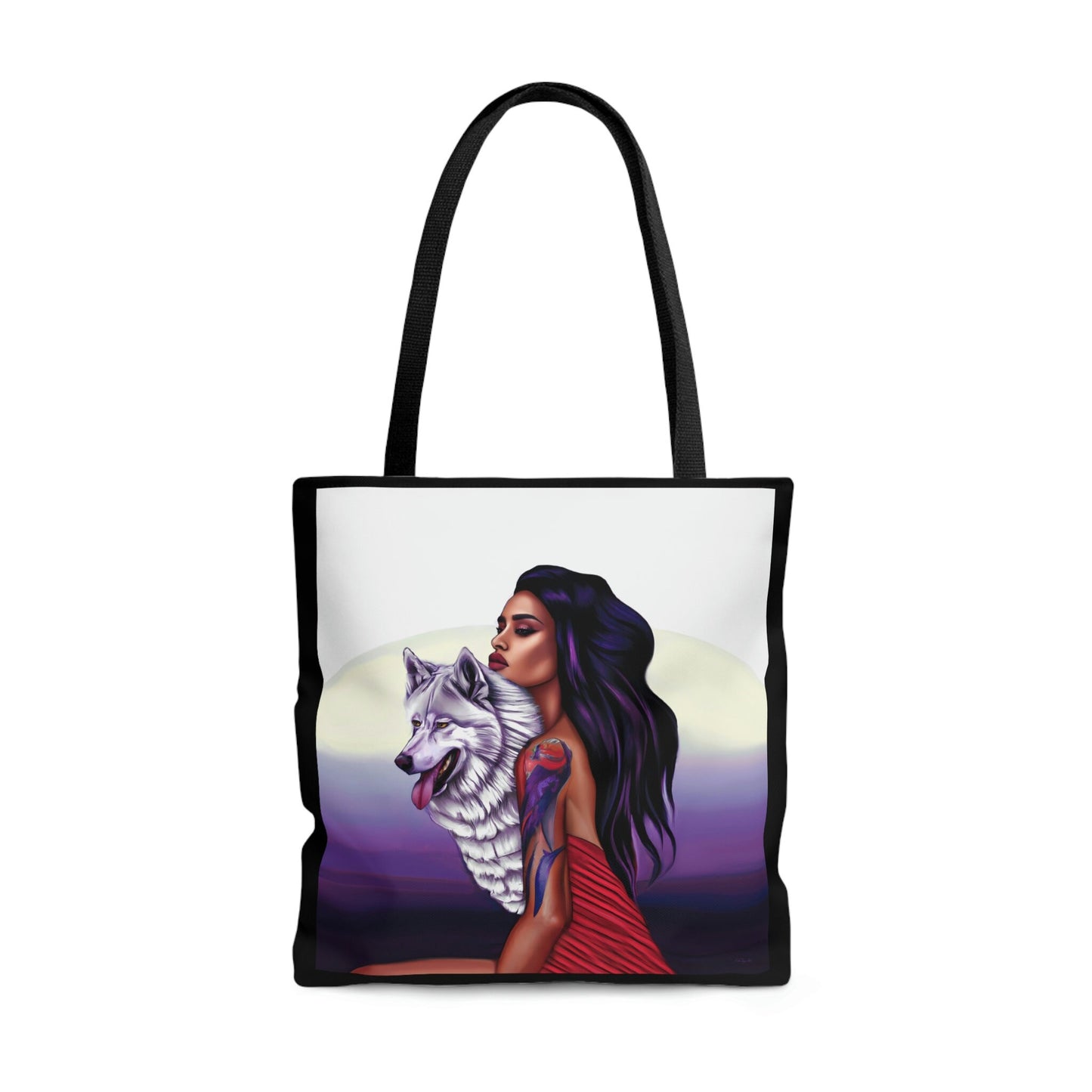 native american woman, wolf, indian, canvas bag, tote bag, gifts for women, canvas shopper, reusable bag, shopping bag, tote bag for women - LOLA VEGAS ART