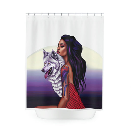 woman and wolf, shower curtain, home accessories, bathroom dcor, bathroom, home dcor, housewarming gift, shower room deco - LOLA VEGAS ART