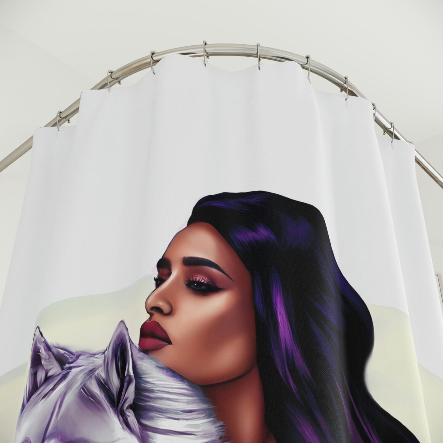 woman and wolf, shower curtain, home accessories, bathroom dcor, bathroom, home dcor, housewarming gift, shower room deco - LOLA VEGAS ART