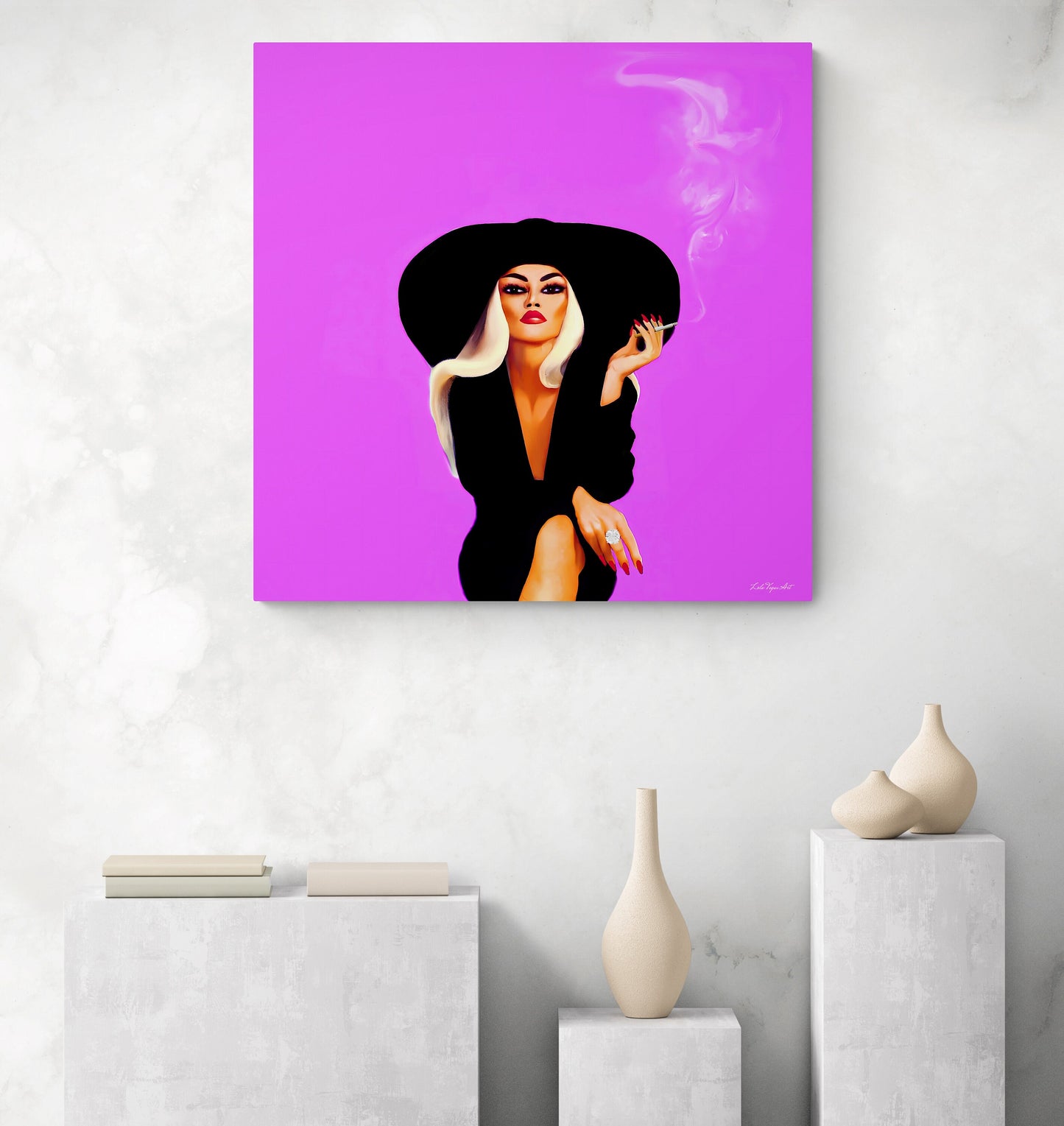 woman in hat, glamorous, cigarette, wall art, wall art canvas, wall art dcor, wall art prints, woman dcor, feminine wall art, smoking - LOLA VEGAS ART