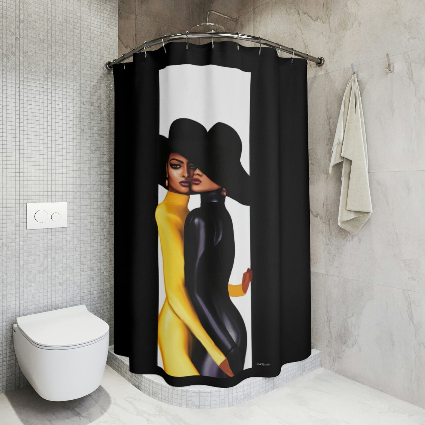 black woman, shower curtain, home accessories, bathroom decor, bathroom, home decor, housewarming gift, shower room decor - LOLA VEGAS ART