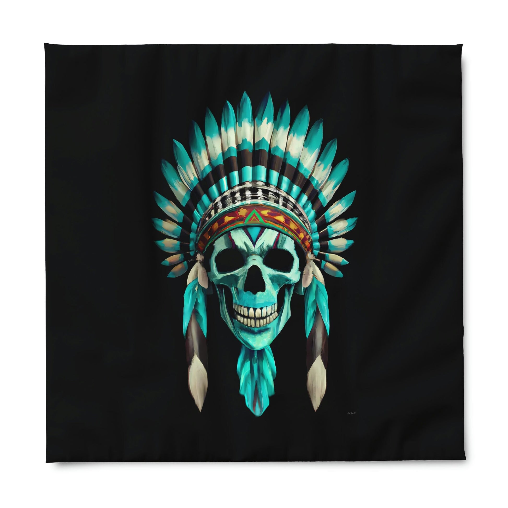 skull, native american headdress, duvet cover, bedding, twin XL, queen, king size, bedroom decor, gothic, turquoise, modern home decor - LOLA VEGAS ART