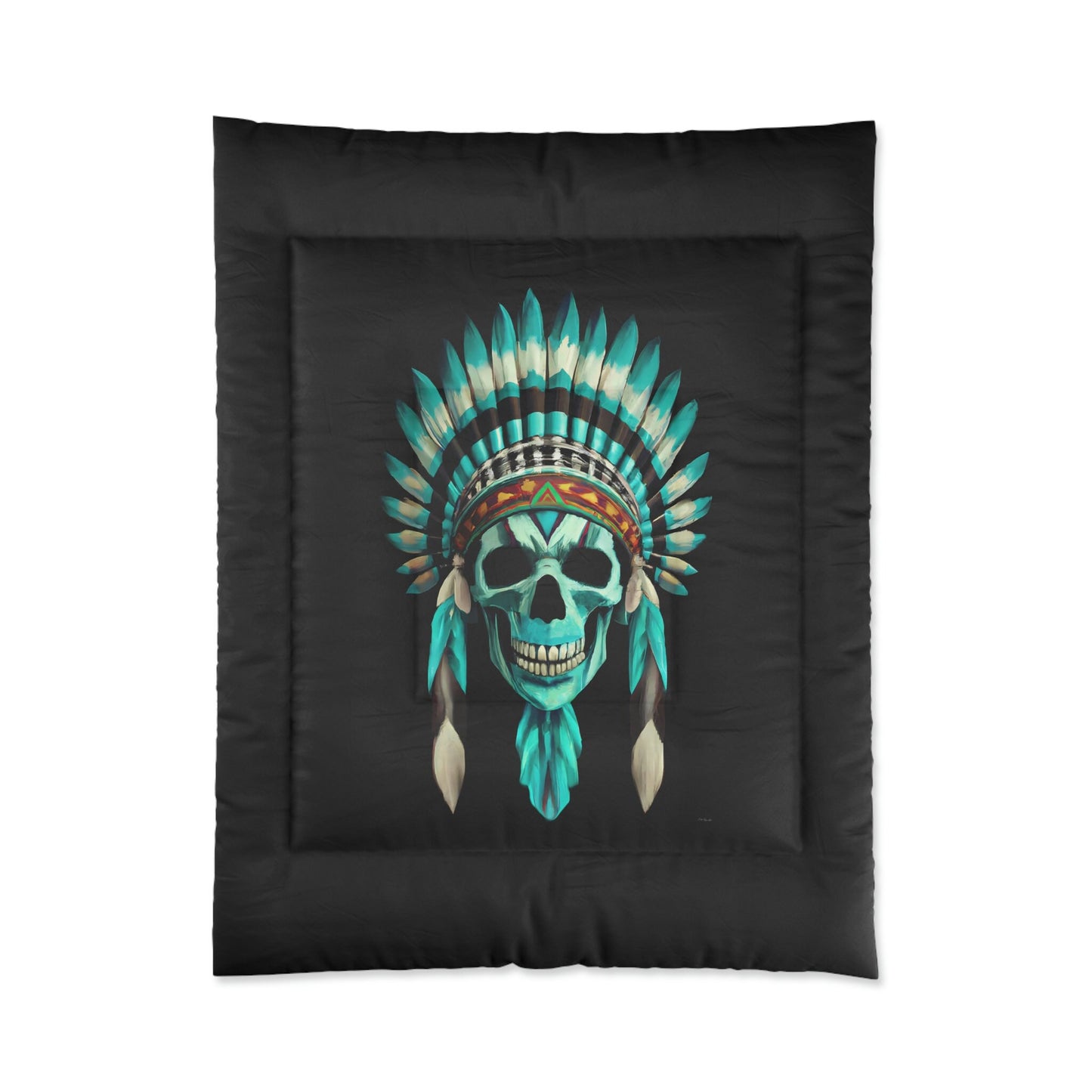 skull, native american headdress, comforter, bedroom decor, bedding, twin XL, queen, king size, modern home decor, gothic, modern bedroom - LOLA VEGAS ART