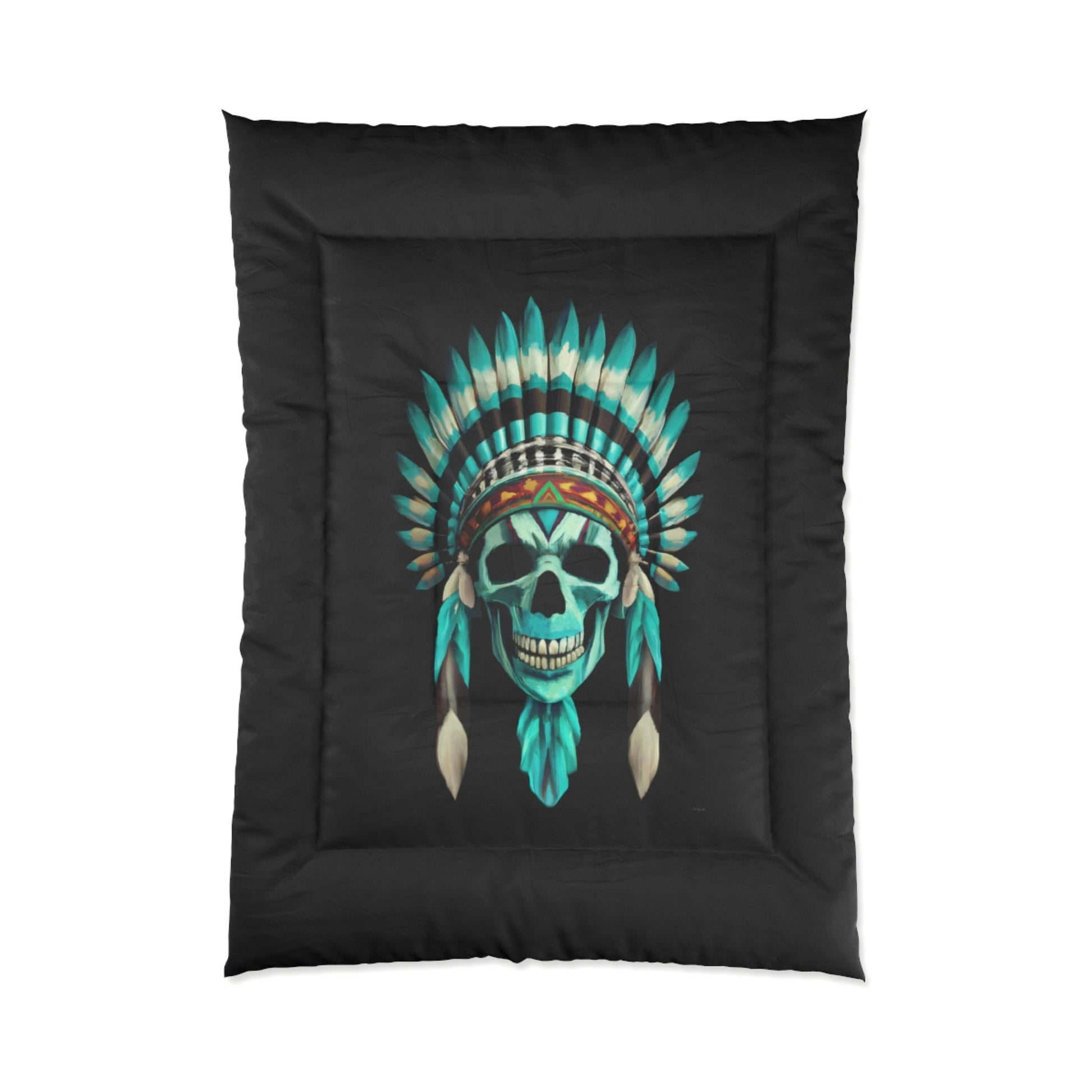 skull, native american headdress, comforter, bedroom decor, bedding, twin XL, queen, king size, modern home decor, gothic, modern bedroom - LOLA VEGAS ART