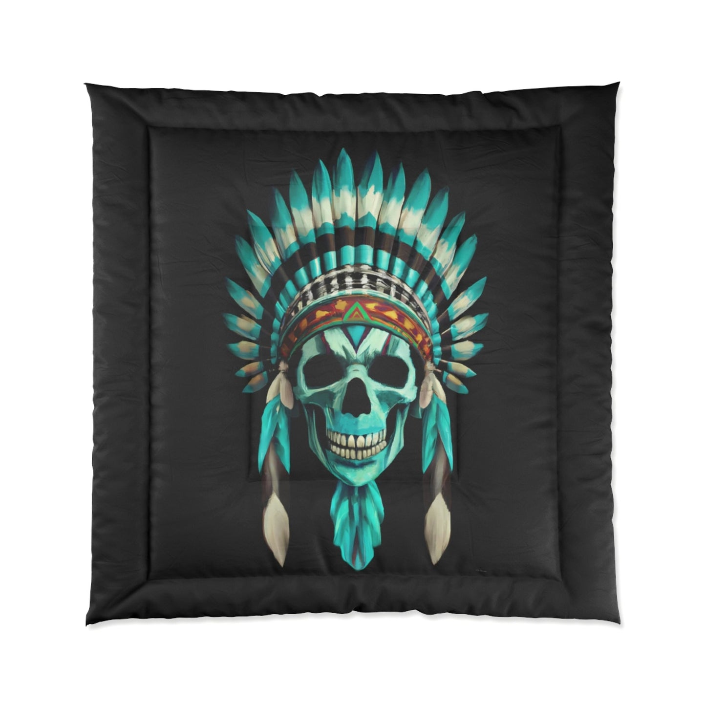 skull, native american headdress, comforter, bedroom decor, bedding, twin XL, queen, king size, modern home decor, gothic, modern bedroom - LOLA VEGAS ART