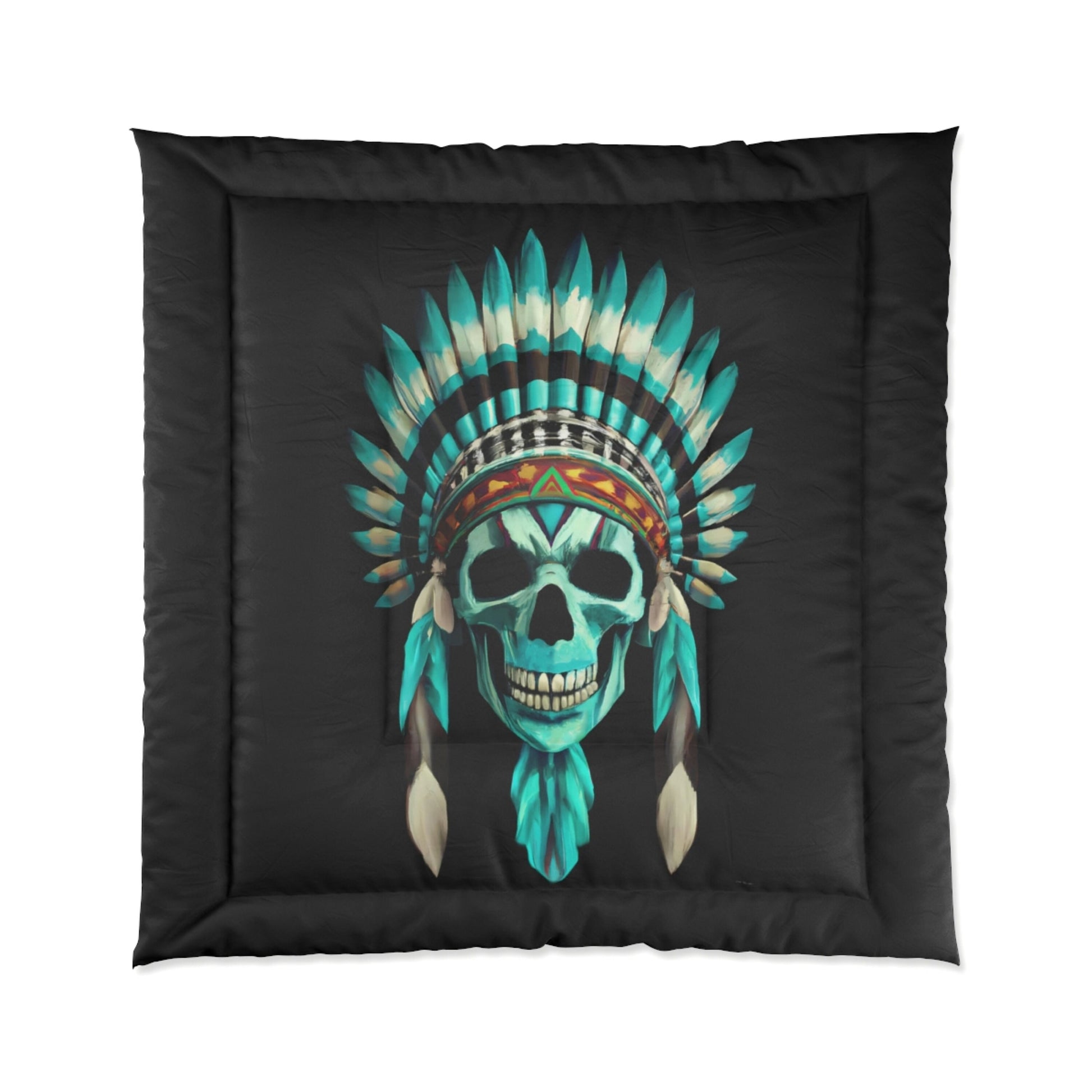 skull, native american headdress, comforter, bedroom decor, bedding, twin XL, queen, king size, modern home decor, gothic, modern bedroom - LOLA VEGAS ART