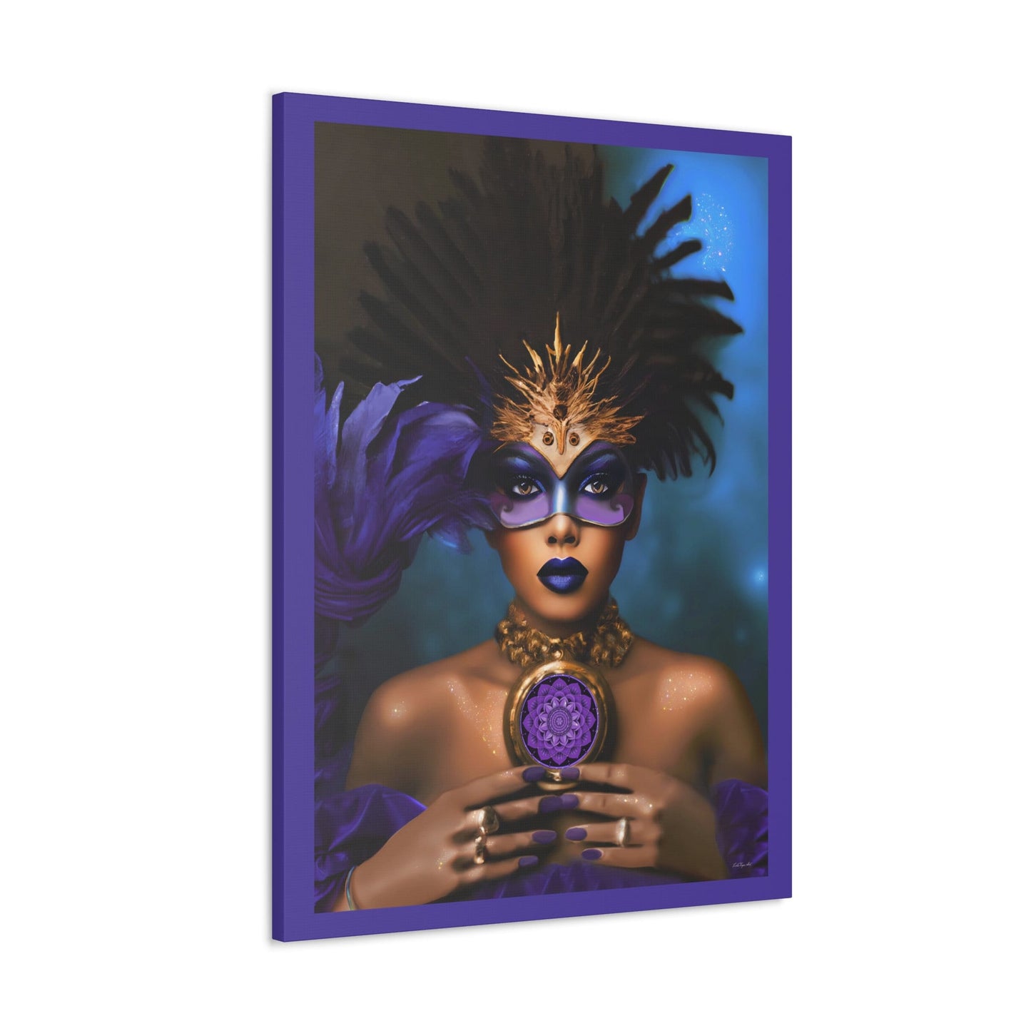 black woman, goddess, wall art, wall art canvas, wall art dcor, fantasy art, wall art woman, mardi gras, purple, black girl magic, urban - LOLA VEGAS ART