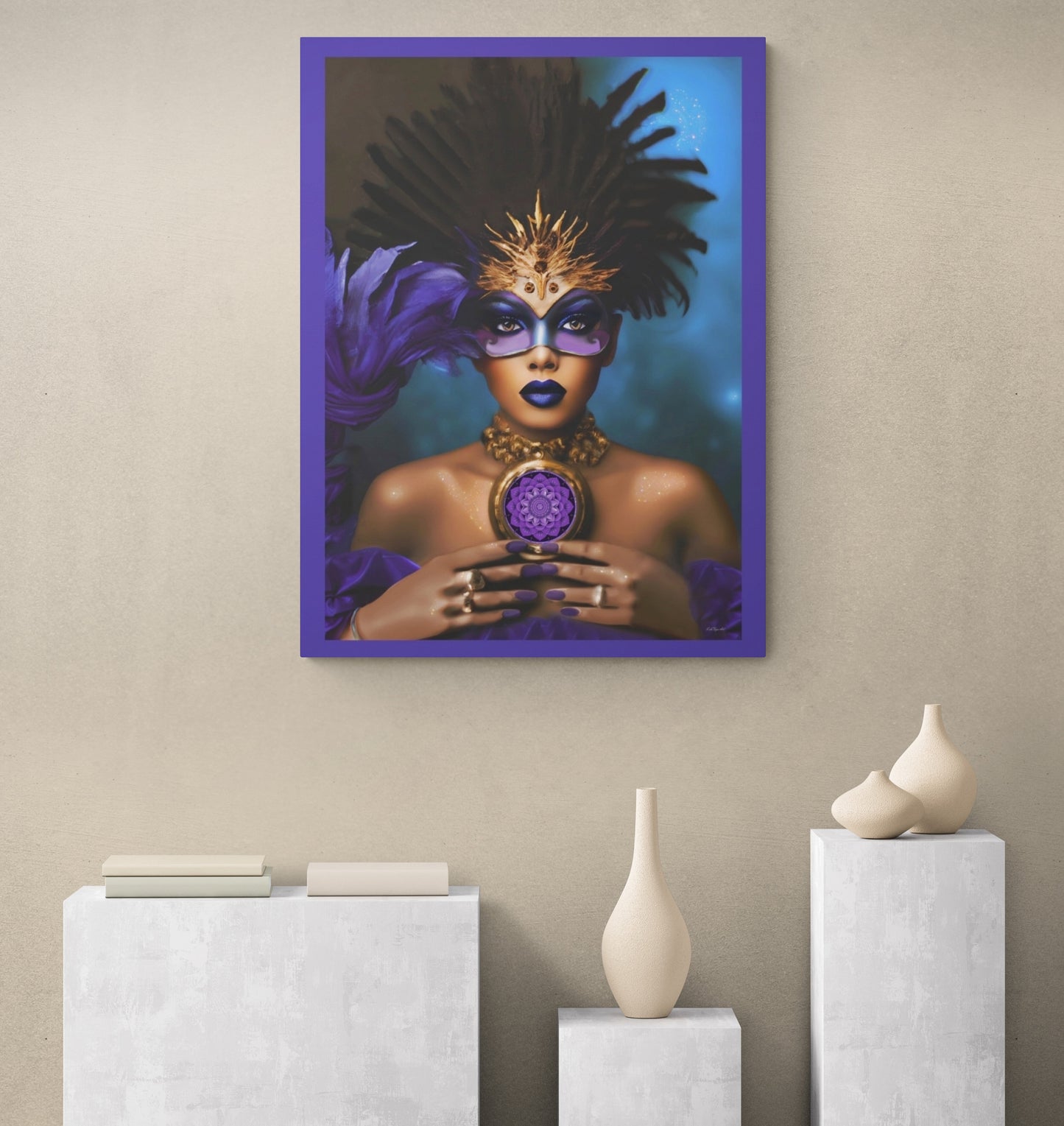 black woman, goddess, wall art, wall art canvas, wall art dcor, fantasy art, wall art woman, mardi gras, purple, black girl magic, urban - LOLA VEGAS ART