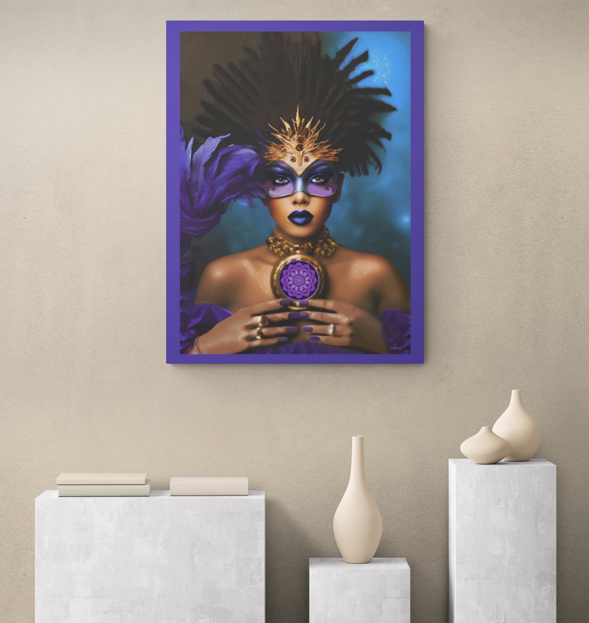 black woman, goddess, wall art, wall art canvas, wall art dcor, fantasy art, wall art woman, mardi gras, purple, black girl magic, urban - LOLA VEGAS ART